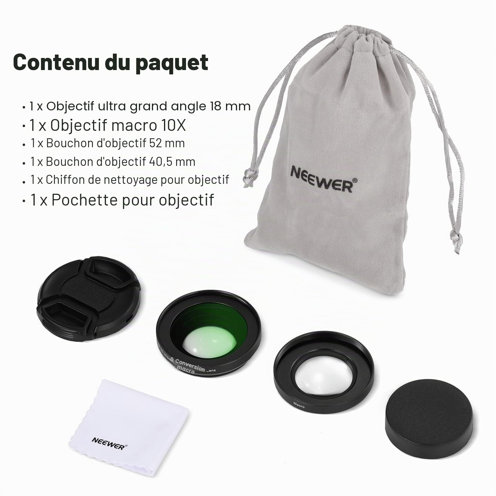 NEEWER Objectif Grand Angle HD 40,5mm Compatible avec Sony ZV-1F ZV-E10 A5000 A6000, Objectif supplémentaire 2 en 1 Grand Angle 18mm et Macro 10x avec Adaptateur d'objectif à baïonnette (LS-30, Noir)