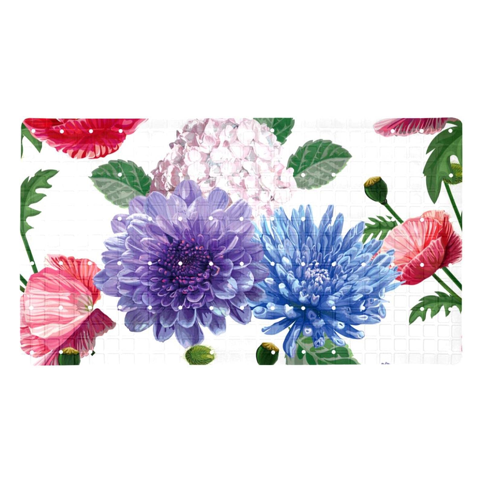 Tapis de salle de bain antidérapant floral 40x70 avec trous drainage