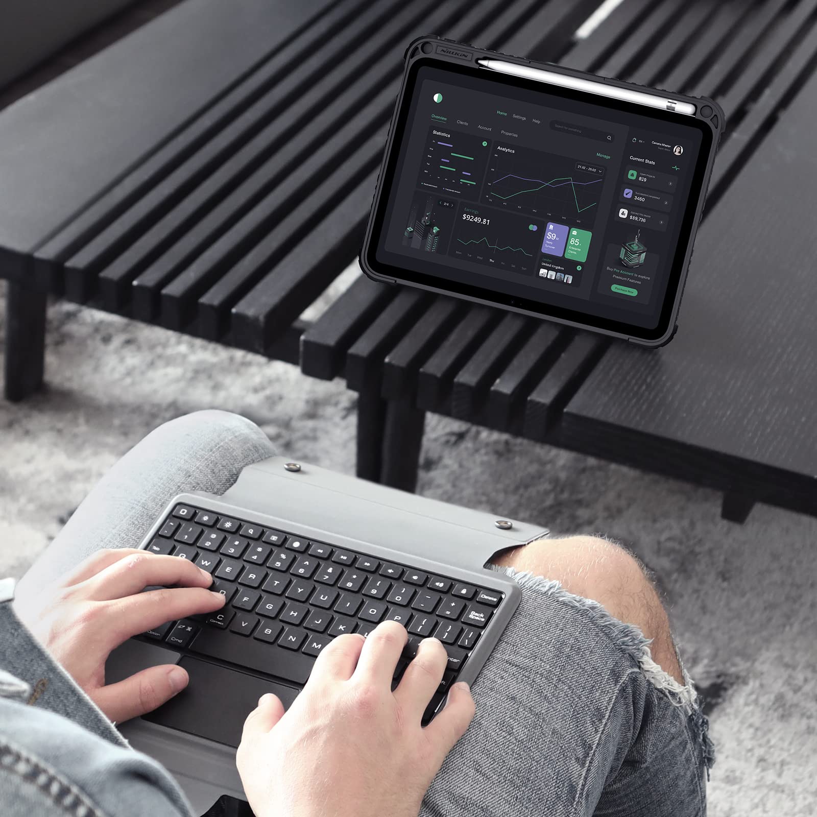 Nillkin iPad Keyboard Case 10th Generation(10.9", 2022), Magnetic Detachable Keyboard Case with Slide Cover and Trackpad, Protective Case with Wireless Pencil Charging for New iPad 10th 2022, Black