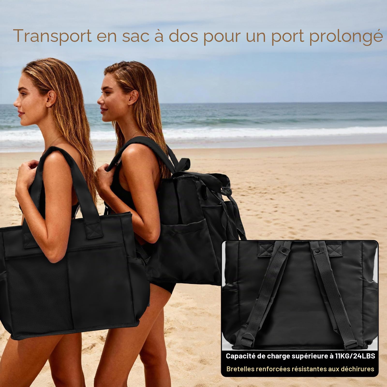 Odoland Grand Sac Isotherme Étanche pour Femme 2 en 1 avec Espace Réfrigéré et Espace de Rangement, Sac Fourre-Tout Isotherme Durable, Deux Façons de Porter pour Plage, Pique-Nique, Camping, Voyage