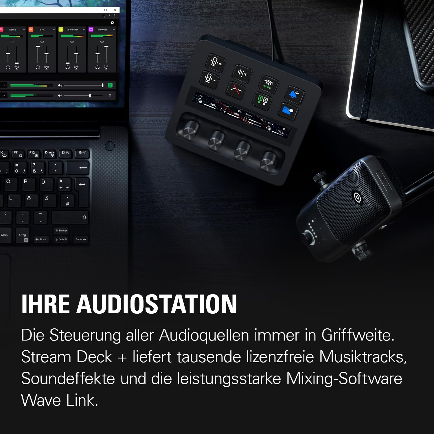 Elgato USB Audiomixing-Bundle (Black) - Audiomixer, Studio-Controller, Kondensator-Mikro für Podcasting, Streaming, Broadcasting, Gaming, anpassbare Touch-Leiste, Drehreglern und LCD-Tasten, Mac/PC