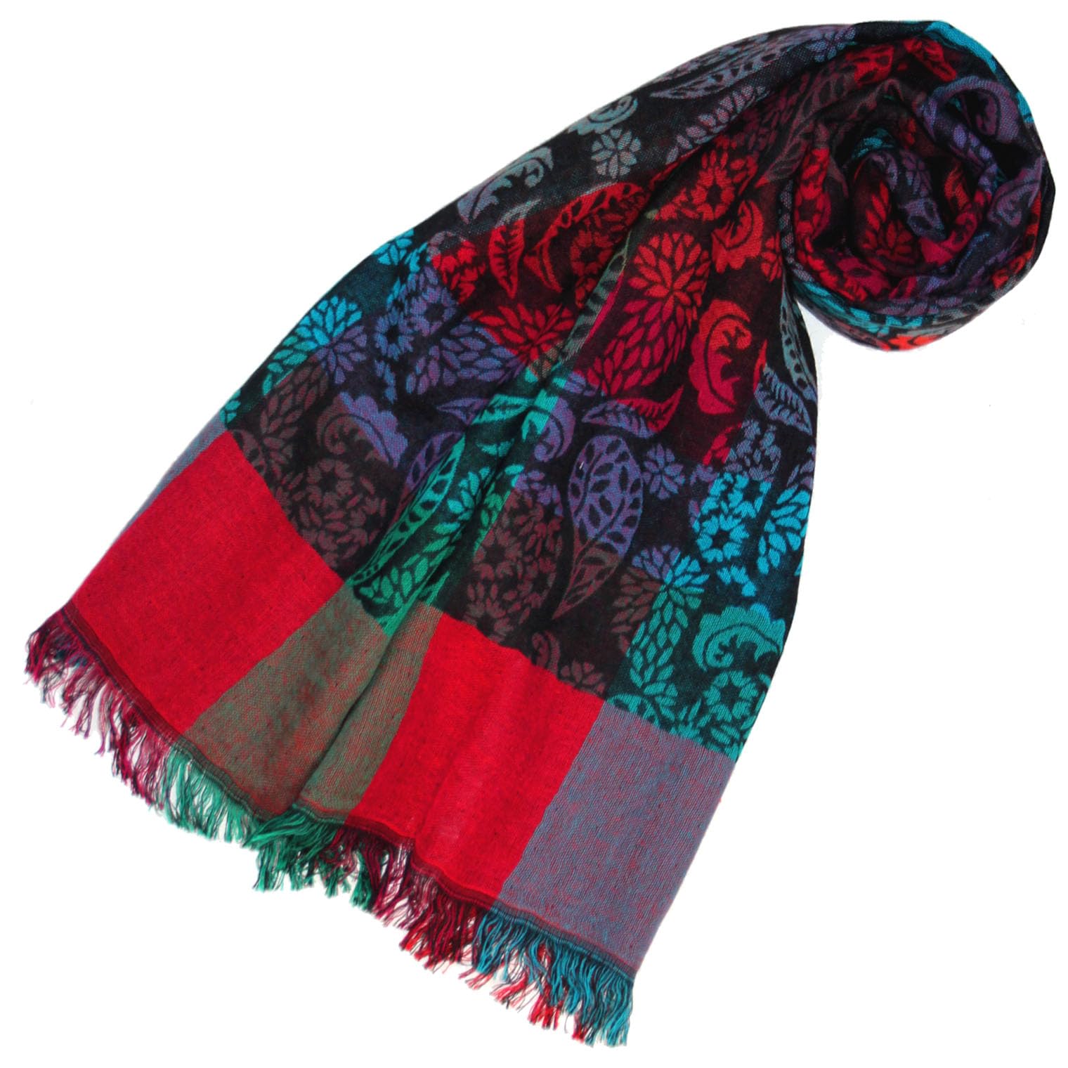 Lorenzo Cana Męski szalik z miękkiej wełny, misterny wzór Paisley, kolorowy wielobarwny 32 x 184 cm, wełniany szal wełniany szal męski 7869211, Kolorowy, turkusowy, czerwony, 34 x 182 cm