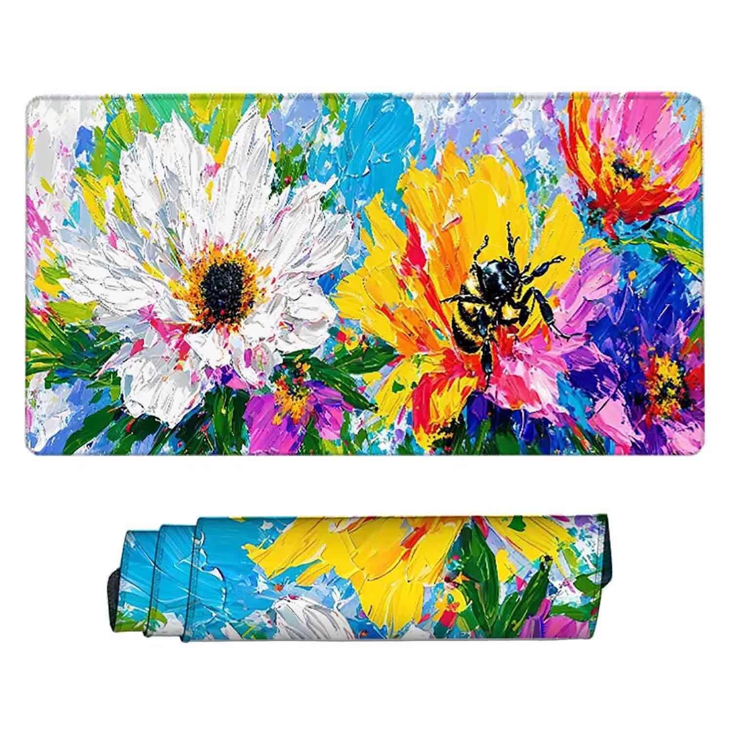 Tappetino Mouse Giallo Mousepad Fiore Tappetino Mouse XXL 1200 x 600mm Sottomano Scrivania Grande con Base in Gomma Antiscivolo Accessori Gaming, Migliora Precisione e Velocità per PC, Laptop h8835