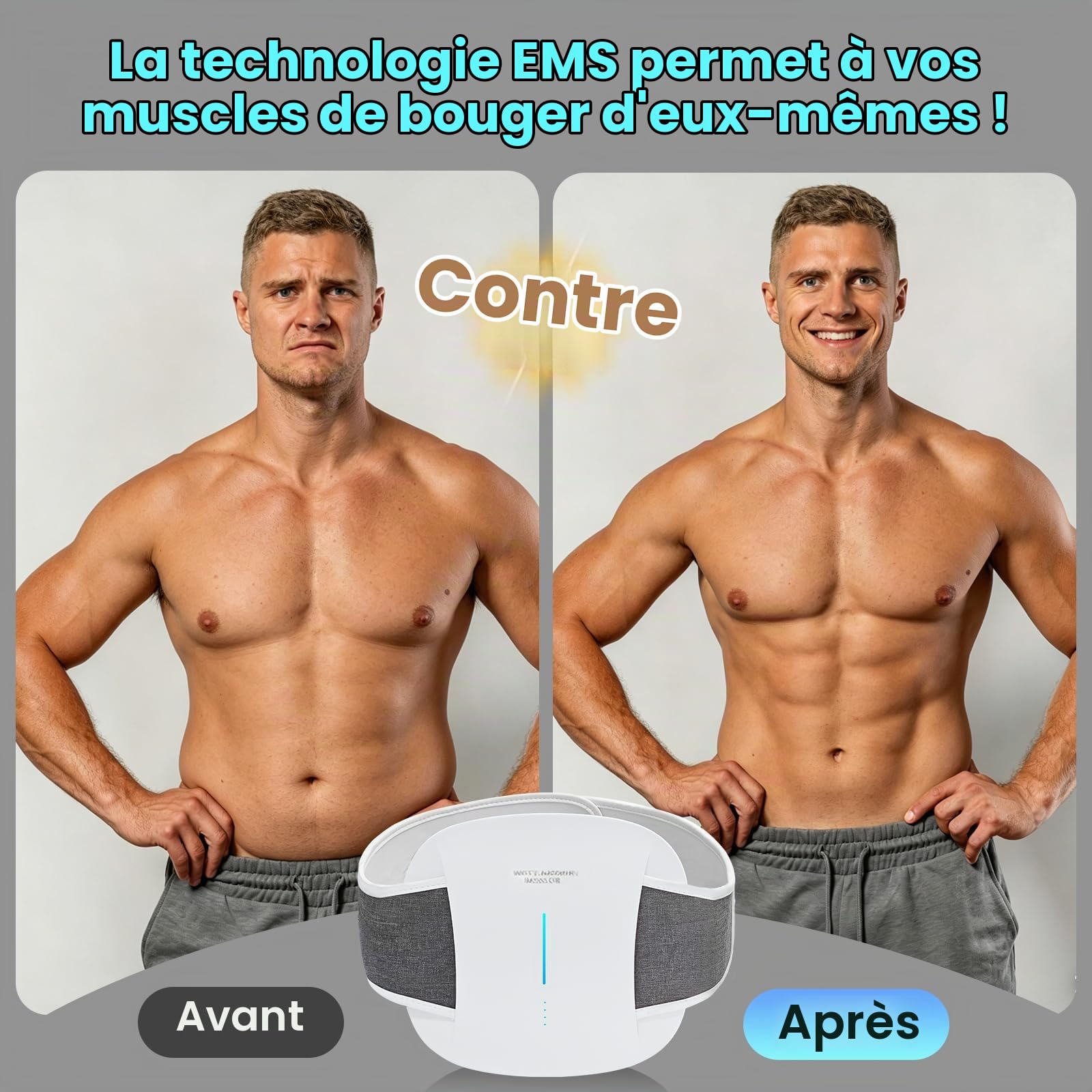 Electrostimulateur Musculaire EMS, 3D Ceinture Electrostimulation Abdominale EMS avec 6 Modes 20 Niveaux D'intensité, Entraînement Abdominal EMS avec Chauffage A 3 Niveaux, avec Télécommande