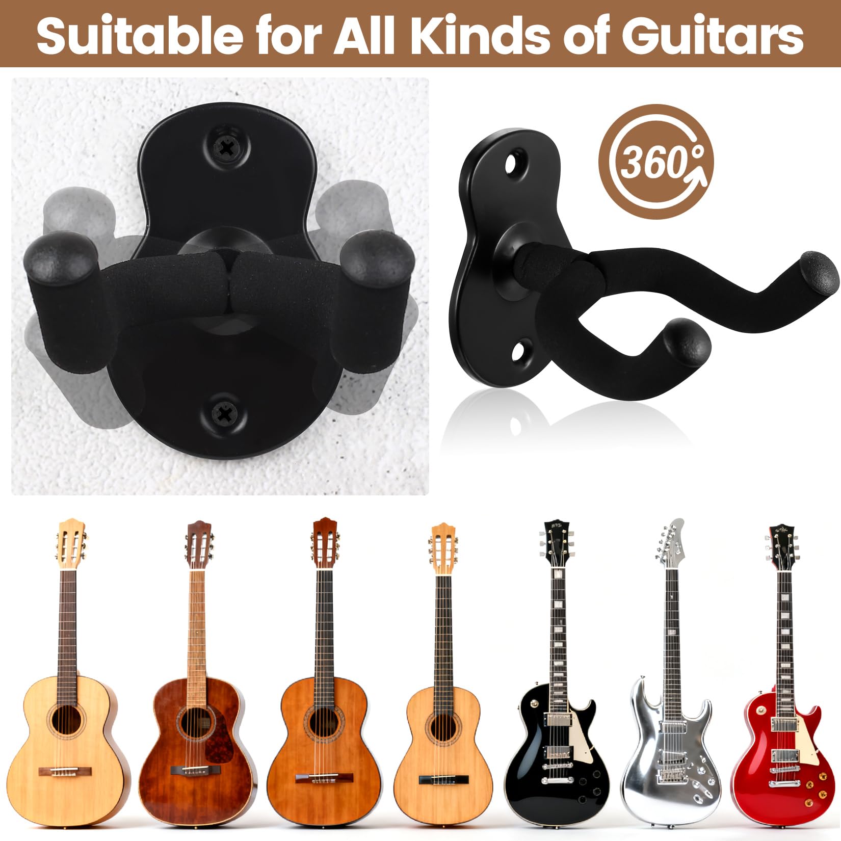 2 sztuki uchwyty na gitarę do zawieszenia na ścianie, uchwyt na ukulele do zawieszenia na ścianie na gitarę akustyczną, basową, elektryczną, klasyczną
