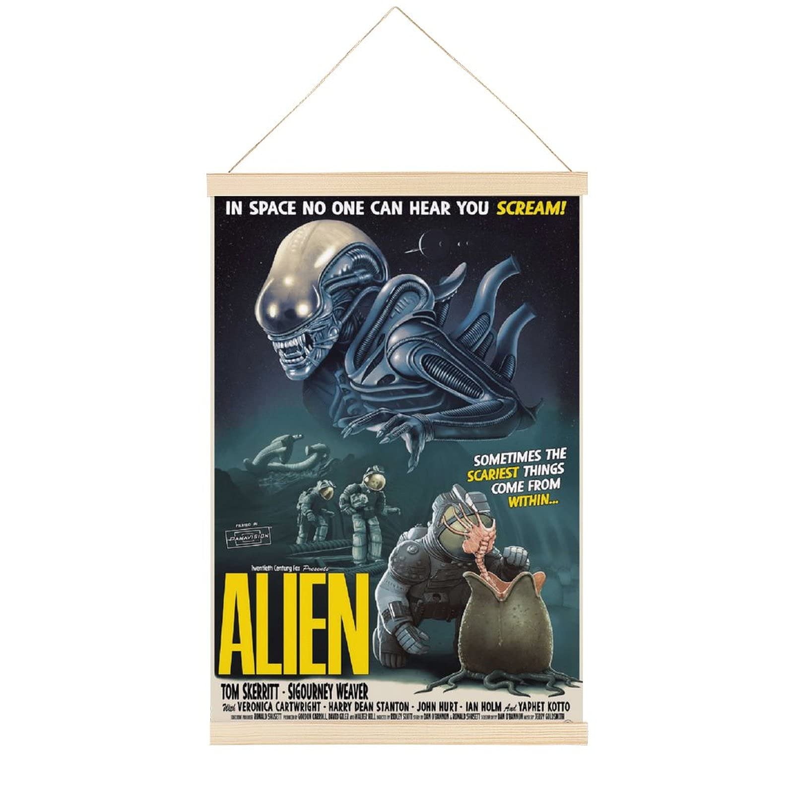 Alien Movie Posters Teak Wood Magnetic Walls Decor Art Poster Frame Hanger Scroll Posters Canvas Decorative Hanging Painting Wall Art Decor Room 4060（cm）