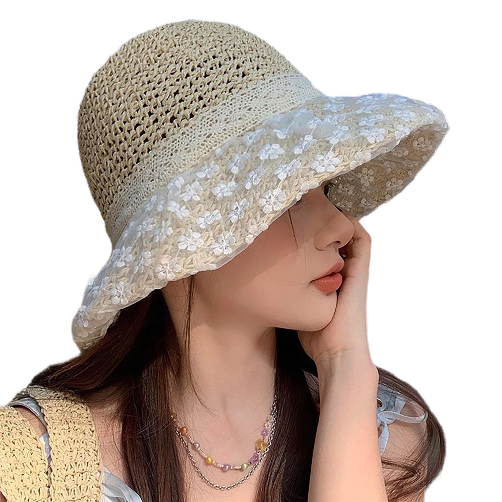 MILAKOO Damen Sonnenhut Strandhut Faltbar UV-Schutz Sommerhut Breite Krempe Leichter Faltbarer Sommerreise Strohhut für Outdoor Reisen Gartenarbeit