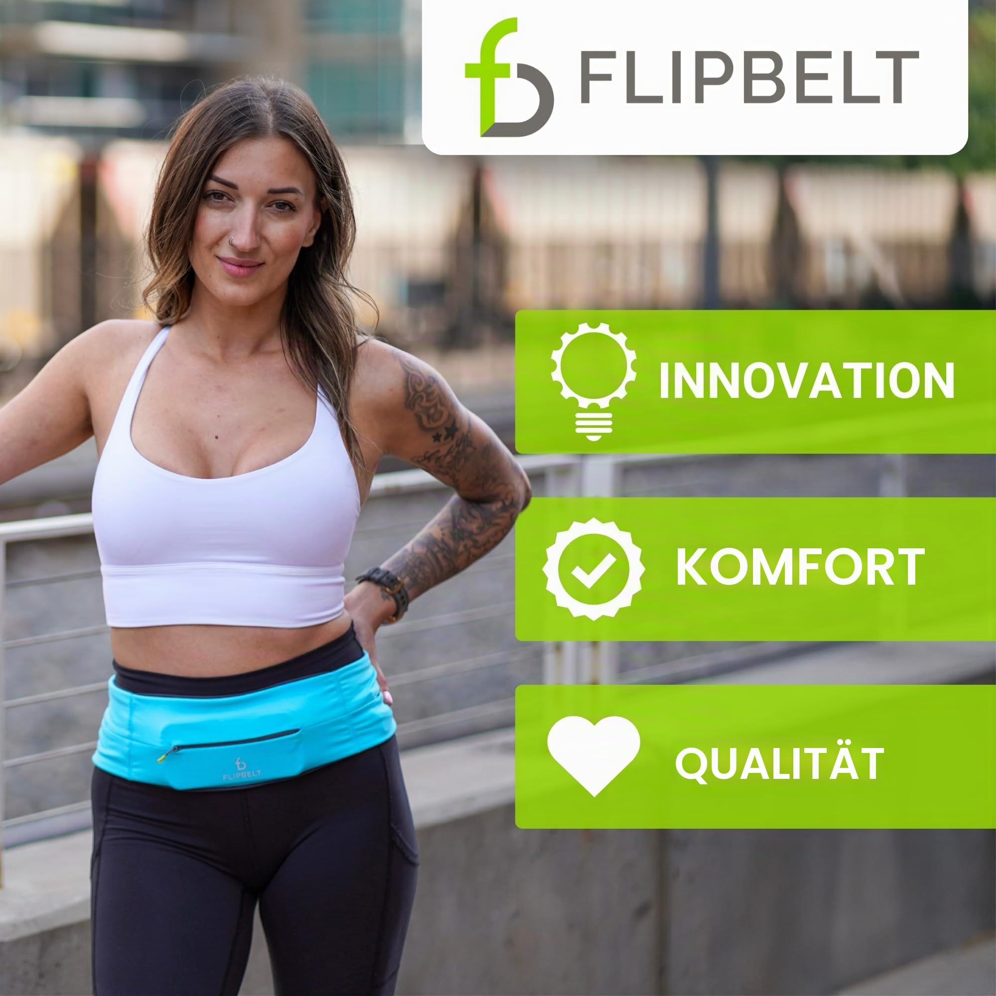 FlipBelt Zipper - Laufgürtel für Handy & kleines Zubehör - Sport-Bauchtasche für Damen und Herren