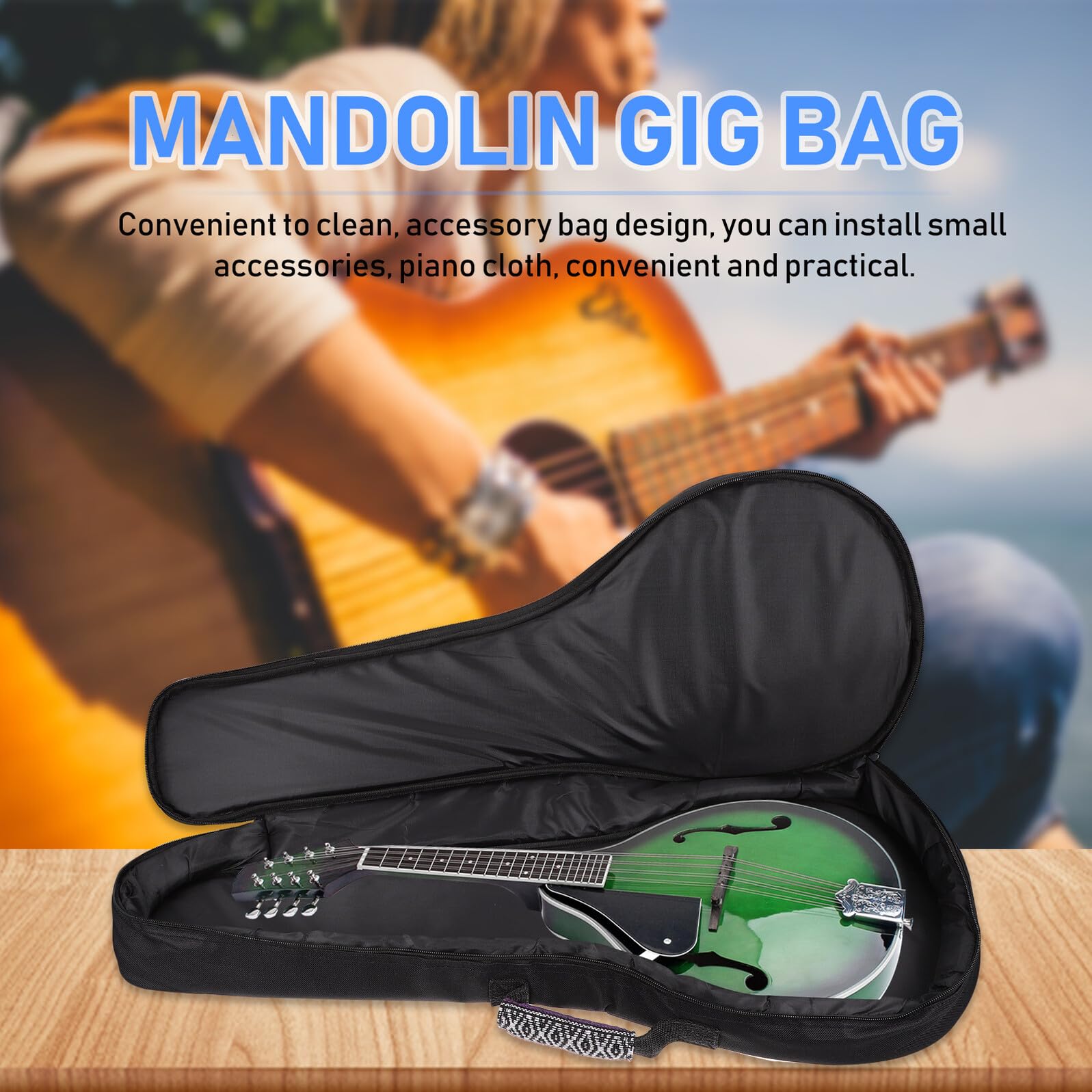 Veemoon Étui de Transport Portable pour Mandoline Doublure Douce Rembourrée Paquet à Dos Ethnique à Double Bretelle Confortable Pochette de Rangement Pratique pour Accessoires Usage