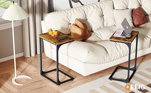 Miniatura 7 de QEEIG - Juego de 2 mesas auxiliares en forma de C, juego de 2 mesas de sala de estar, bandejas de sofá, para casas de campo, de 15.7 pulgadas de