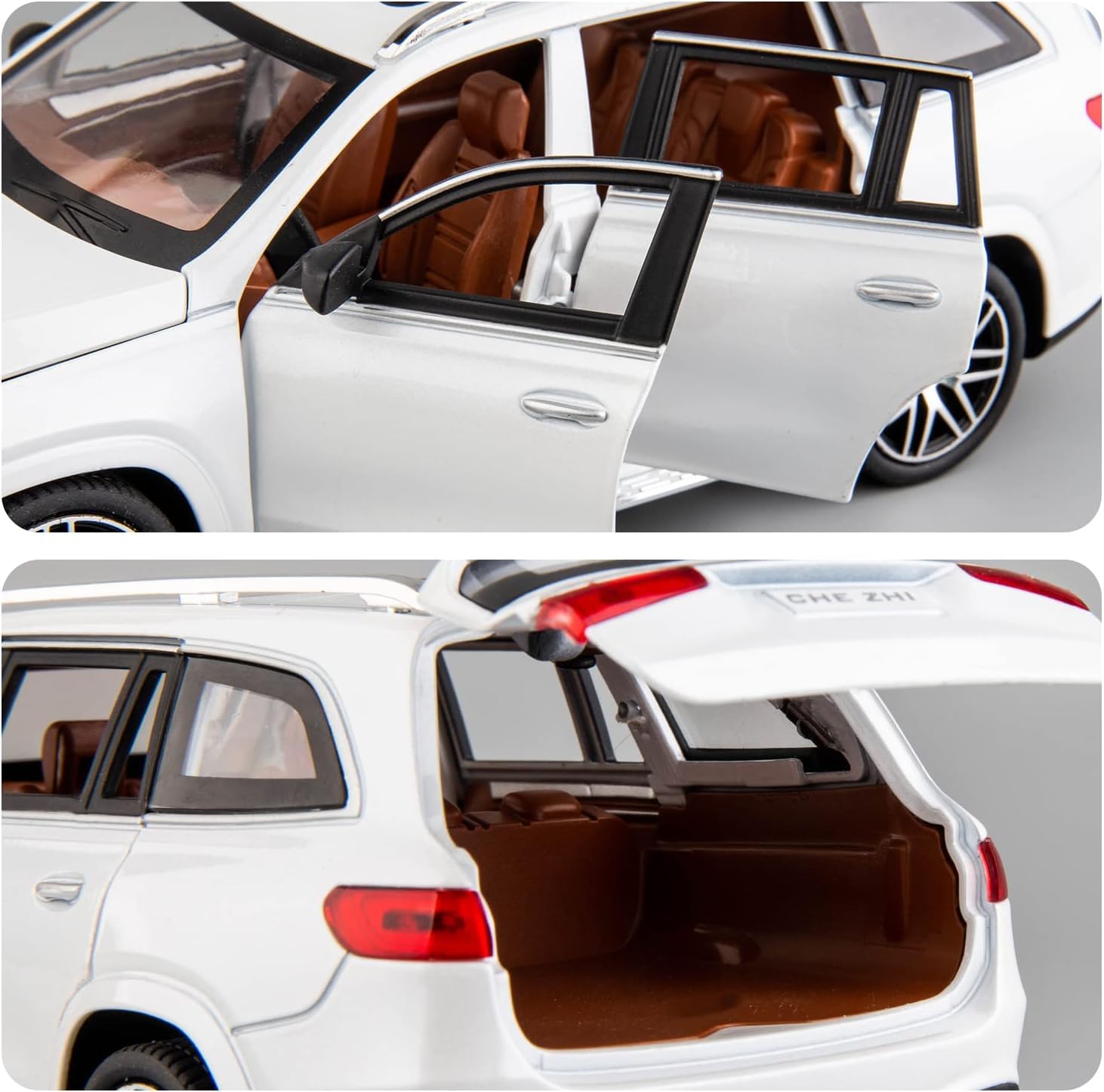 FUNABLO 1/24 Benz GLS63 AMG Model Car,Zinc Alloy Diecast Toy Car Pull Back with Light and Sound Toy Vehicle Door Can Be Opened (White) 1