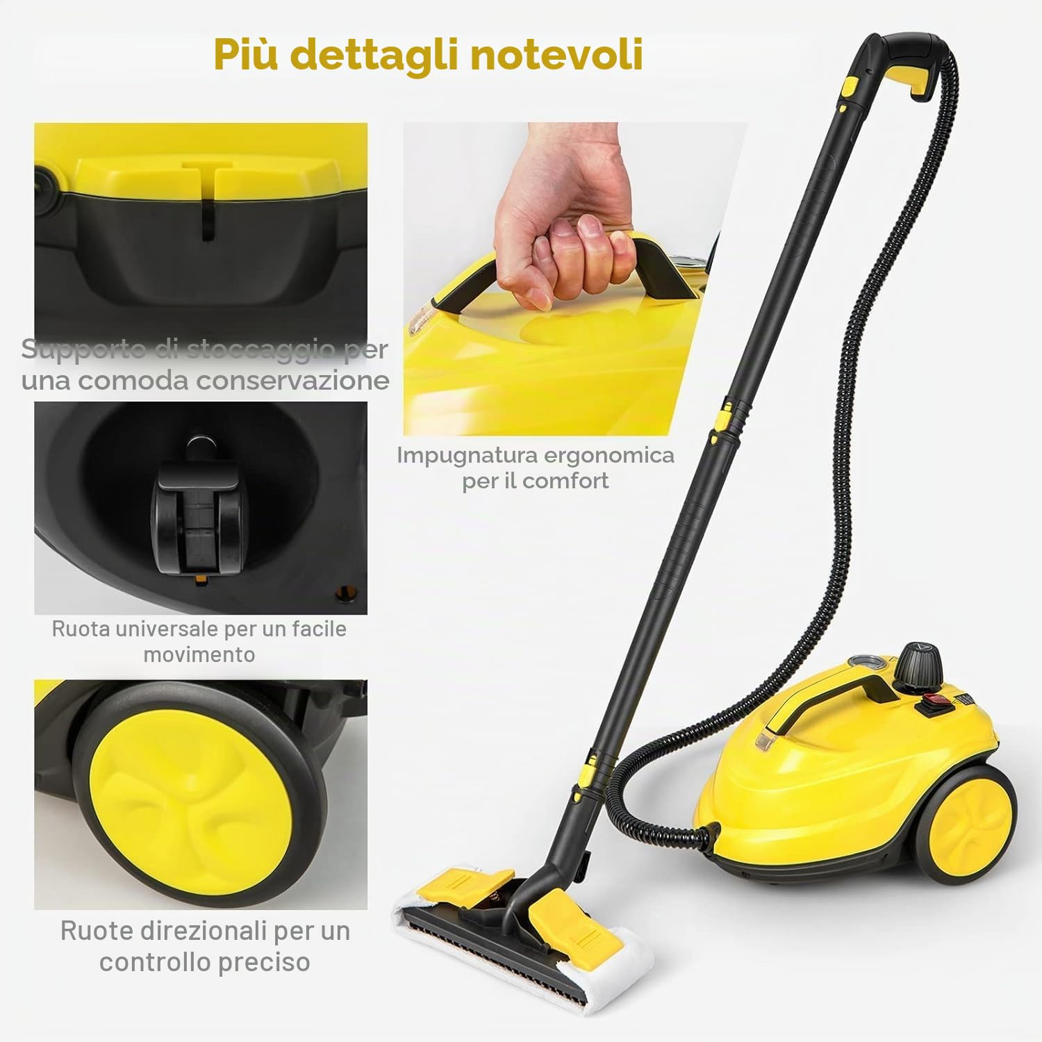 FANTASK Pulitore a vapore da 2000 W con 13 accessori, pressione del vapore: max. 5 bar, temperatura: fino a 160 ℃, potenza superficie: 108 m², serbatoio: 1,8 l, tempo di riscaldamento: 8 minuti