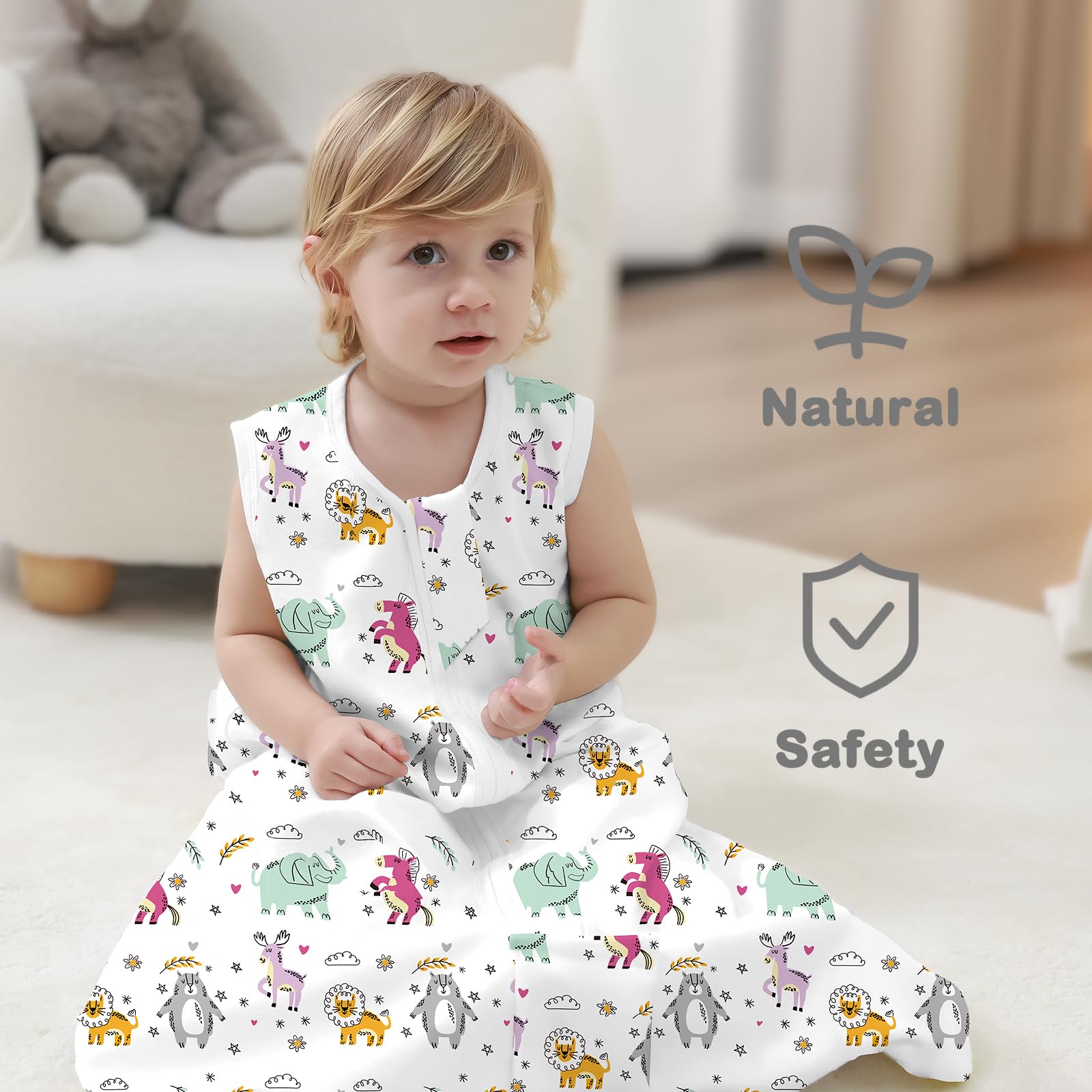 Mosebears Sacco nanna estivo per bambini, 0,5 Tog, 100% cotone, traspirante (elefante, XL)