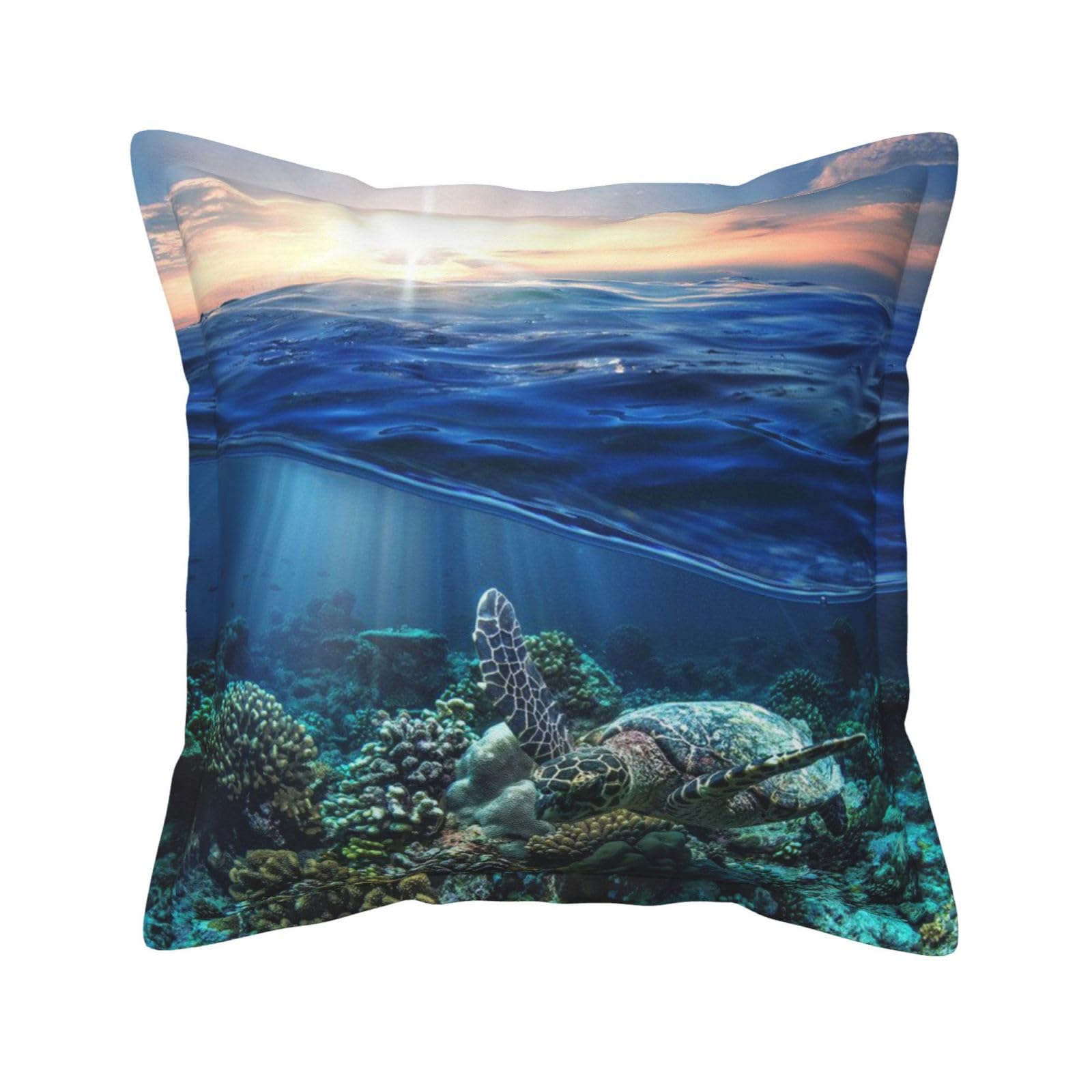 Housse de coussin imprimé tortue de mer rustique 50x50 pour déco canapé et lit
