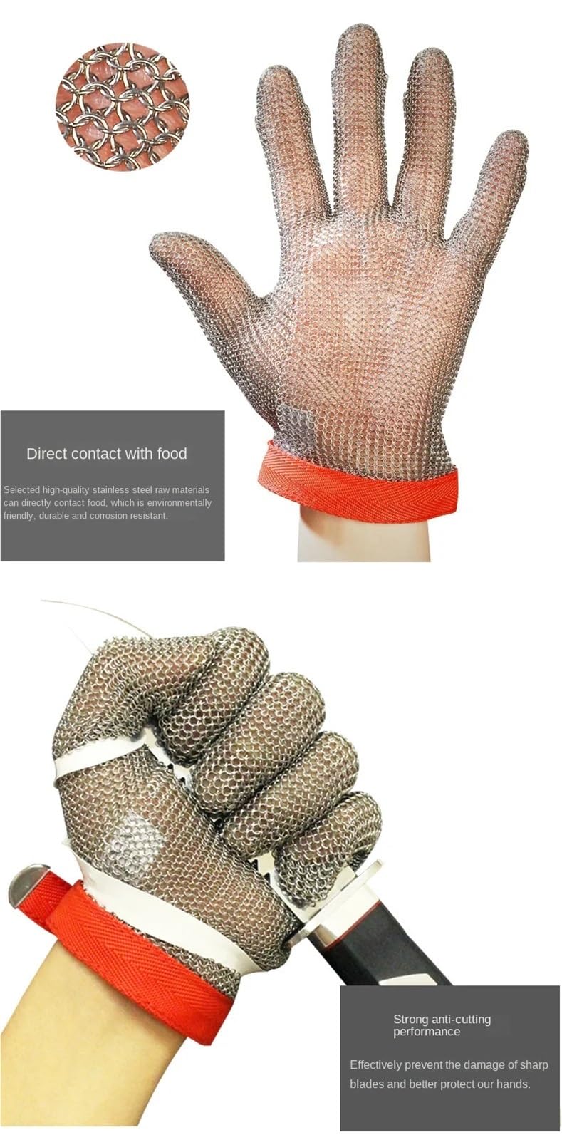 Schnittschutzhandschuhe, Schneidehandschuhe aus Edelstahl 304, Schutzklasse 5, Arbeitsschutz, 1 Stück(M-23)