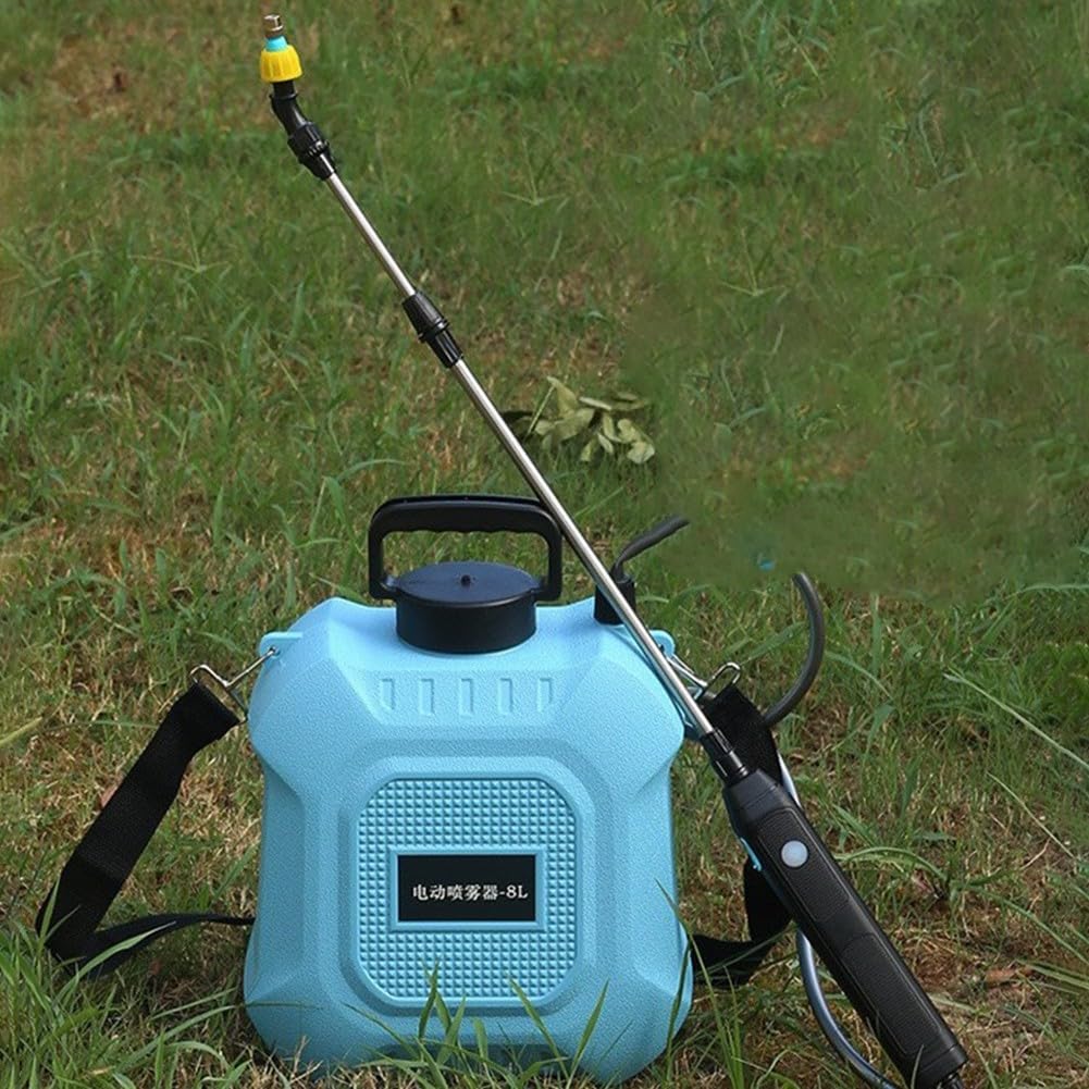 Spruzzatore elettrico da giardino, 8 l, ricaricabile, pressione per rondella con 2 ugelli, bacchetta regolabile, per la cura delle piante, irrigazione del prato, 8 l