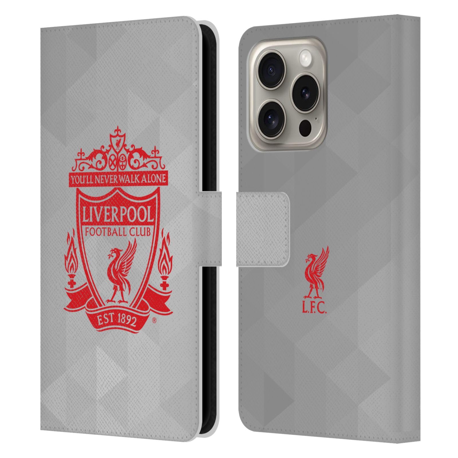 Head Case Designs Officially Licensed Liverpool Football Club White Geometric 2 Crest 1 Leather Wallet Case Compatible With Apple iPhone 16 Pro