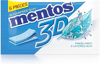 لبان منتوس 3D النقي والمنعش بنكهة النعناع المنعش بـ3 طبقات، 5 قطع، 8 جرام، متعددة الالوان