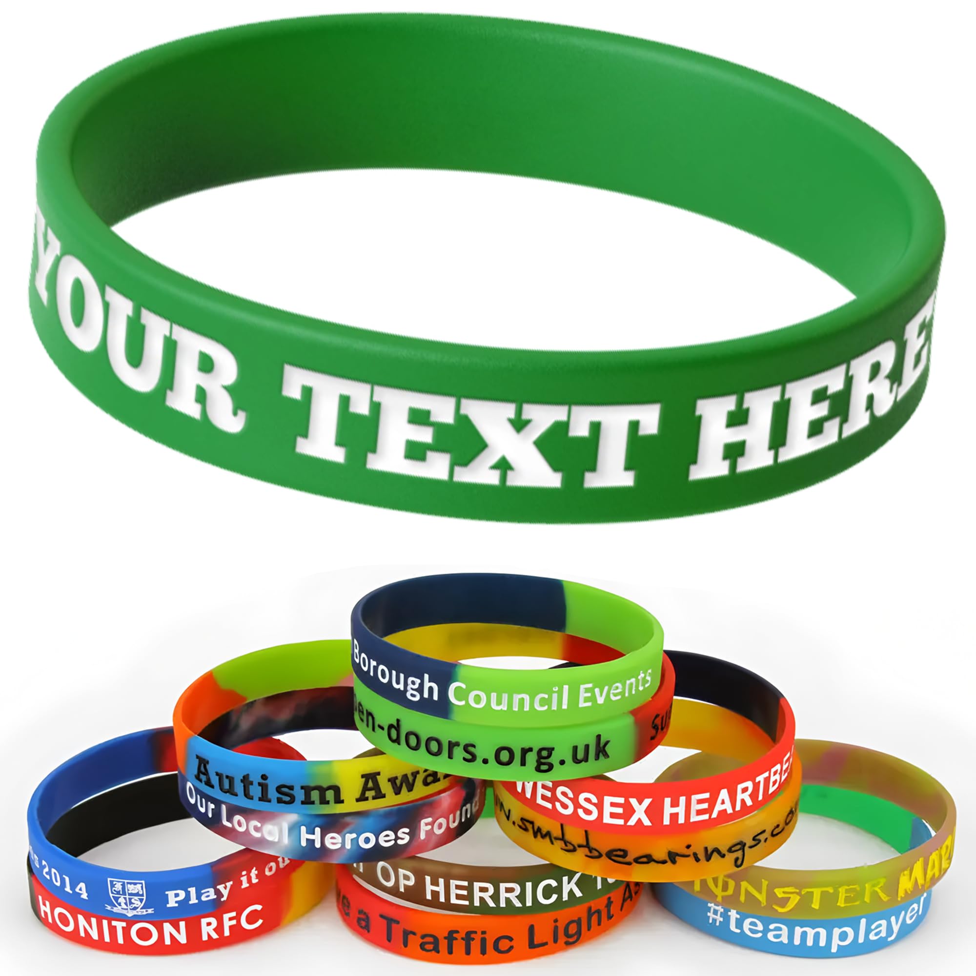 10-5000 Pcs Custom Rubber Bracelets With Text/Icon/Message,Personalized Silicone Wirstbands for Events,Motivation, Gifts，Fundraisers, Awareness