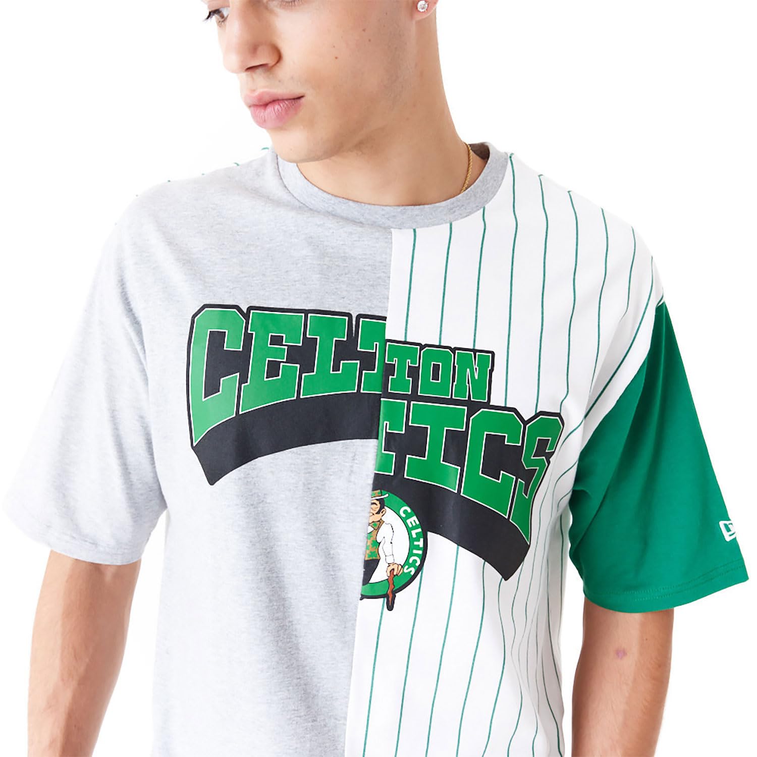 New Era NBA Boston Celtics Half Pinstripe Oversized T-Shirt