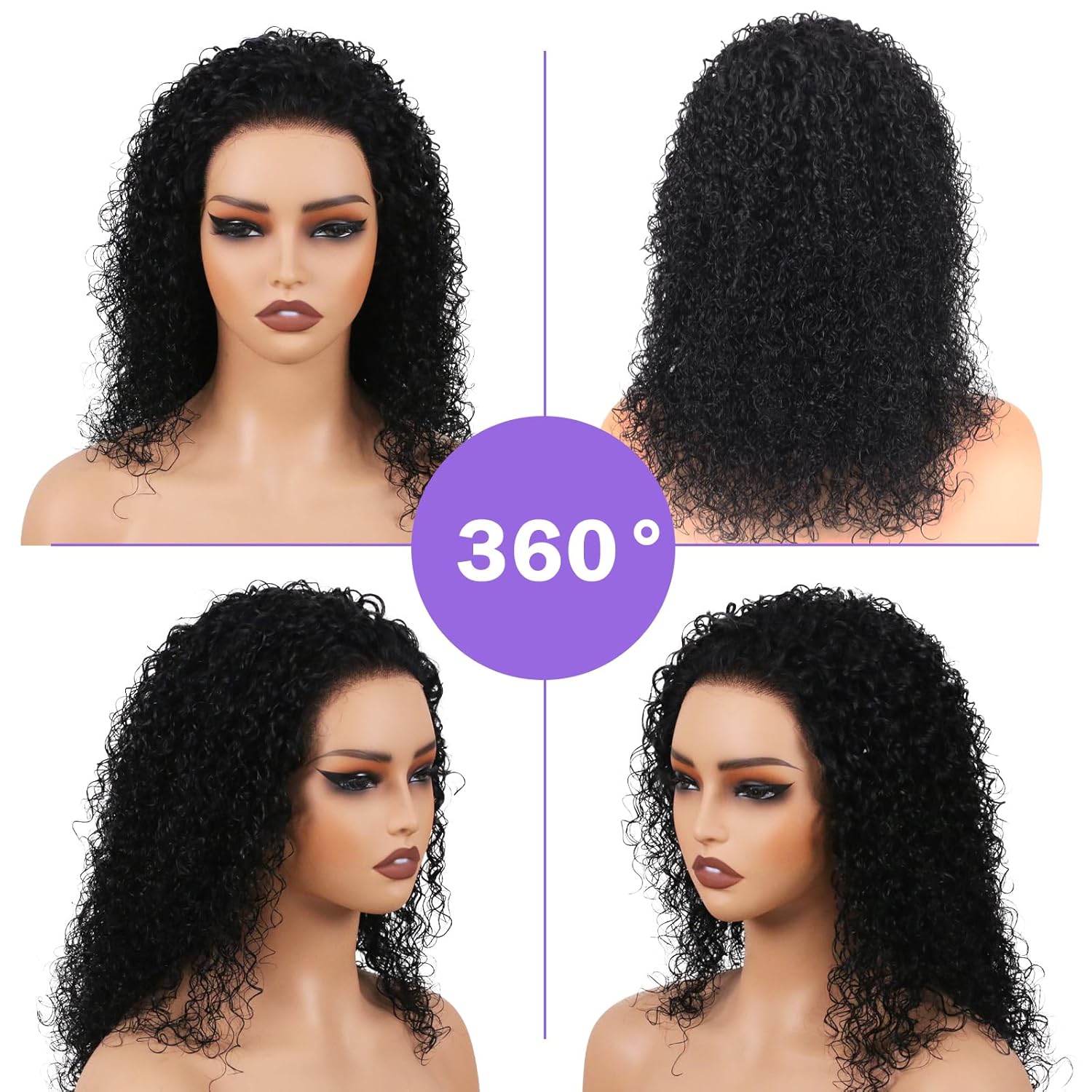 9x6 HD Lace Glueless Wigs Human Hair Pre Plucked Pre Cut Kinky Curly 180% Density Ready to Wear Wig for Women Beginner Friendly 18 Inch Lace Front Wig Natural Black
