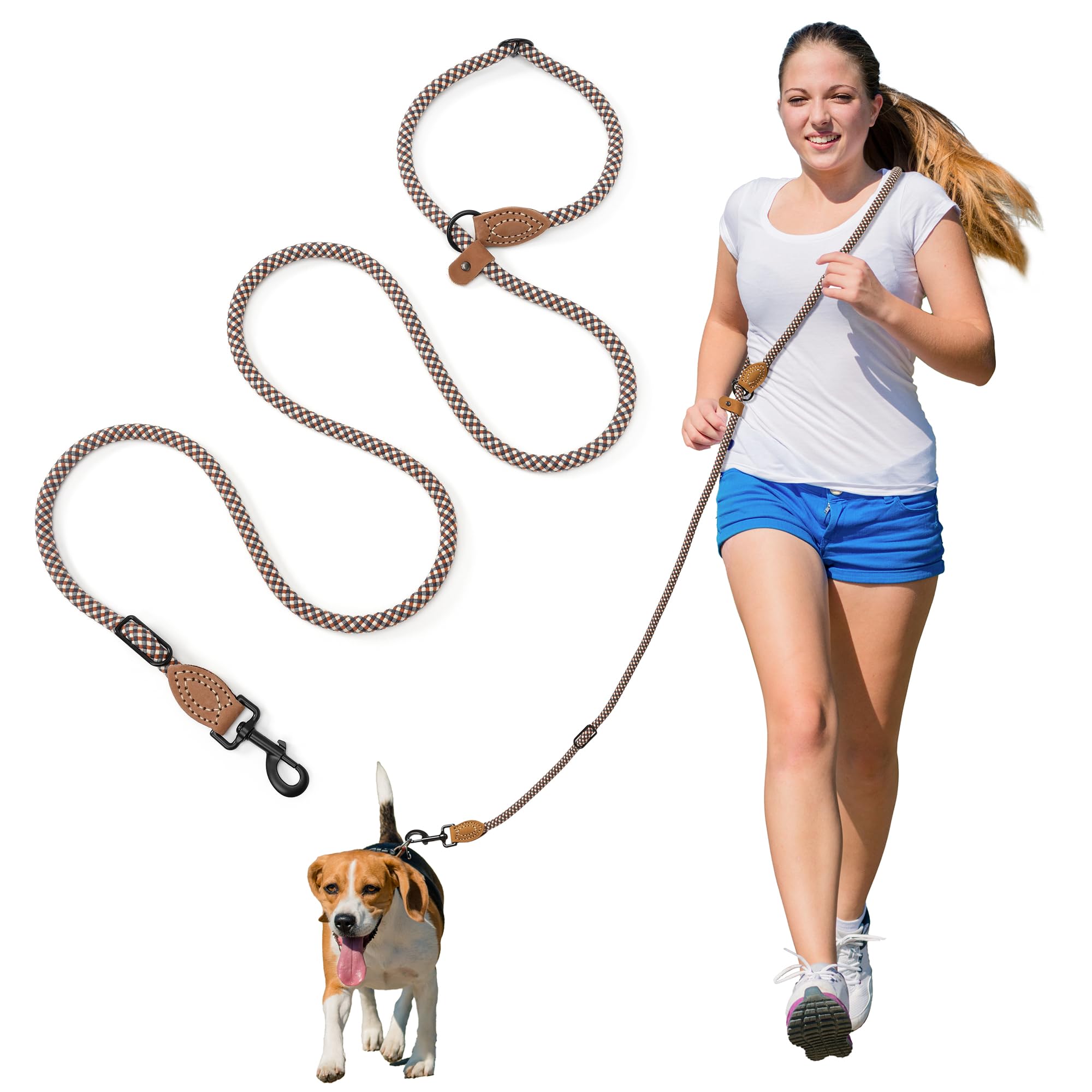 Mile High Life Hands Free Dog Leash, Crossbody Waist Leash with Genuine Leather Connection