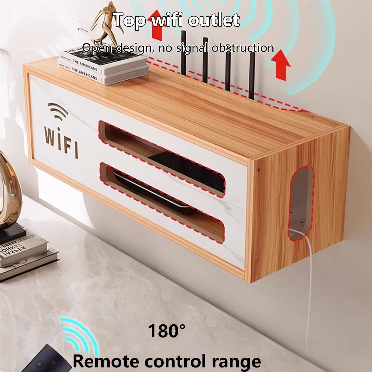 Caja De Almacenamiento WiFi Montada En La Pared,Pared Colgante WiFi Router Caja,Caja de Almacenamiento de enrutador,para Decodificador De Cable De Datos.(Natural)