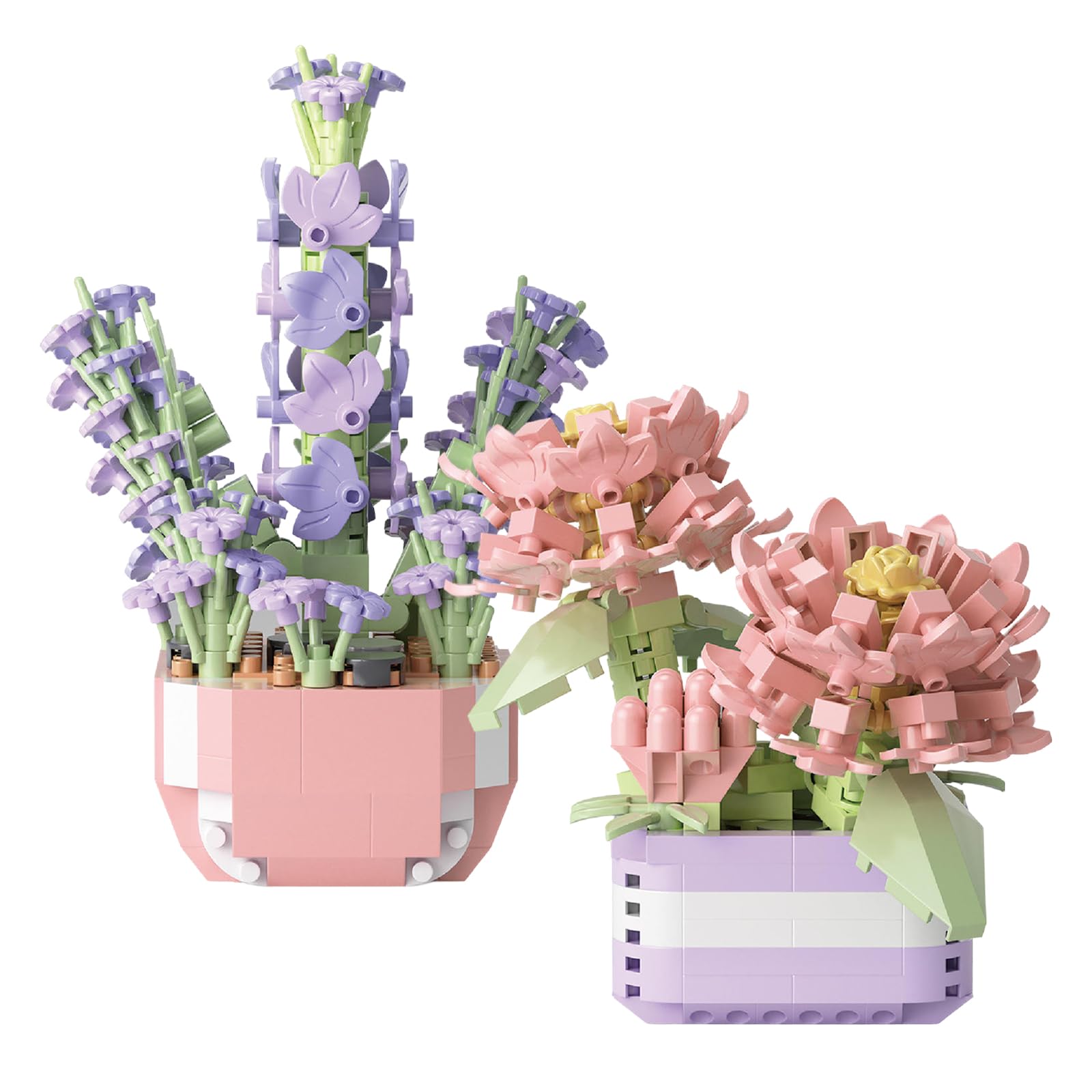 CYIOU 2 Pieces Mini Succulent Flowers Bonsai Bricks 349 Pcs +335 Pcs(Camellia + Lavender) Set of Artificial Flower Blocks Bonsai Building Toy Building Blocks