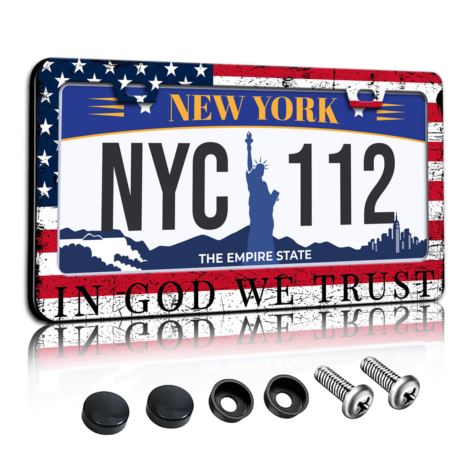 in God We Turst Christian License Plate Frame,American Flag License Plate Frame Decorative Rust-Proof Waterproof Stainless Steel 2 Hole License Plate Holder for Men Women 12x6 Inches