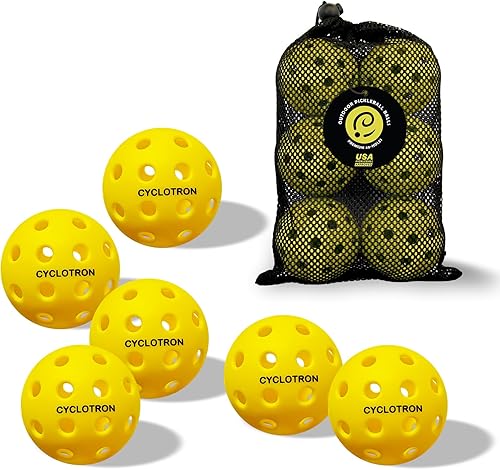 cyclotron 6-Pack Premium Pickleball Balls - USAP Approved, 40 Holes OutdoorIndoor Pickle Balls with Bag, Perfectly Balanced, High Bounce True