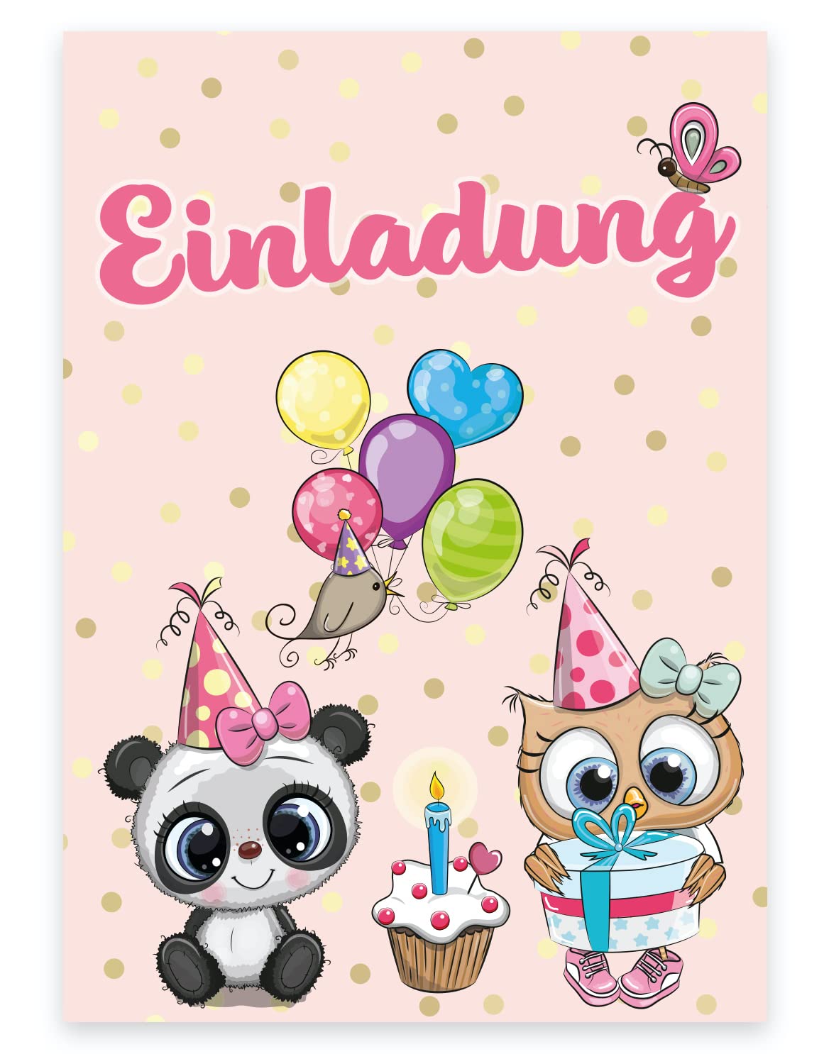 Cartolina Di Invo Per Il Compleanno Con Panda Rossi Carini. Progetto Di Invo Realizzato Con