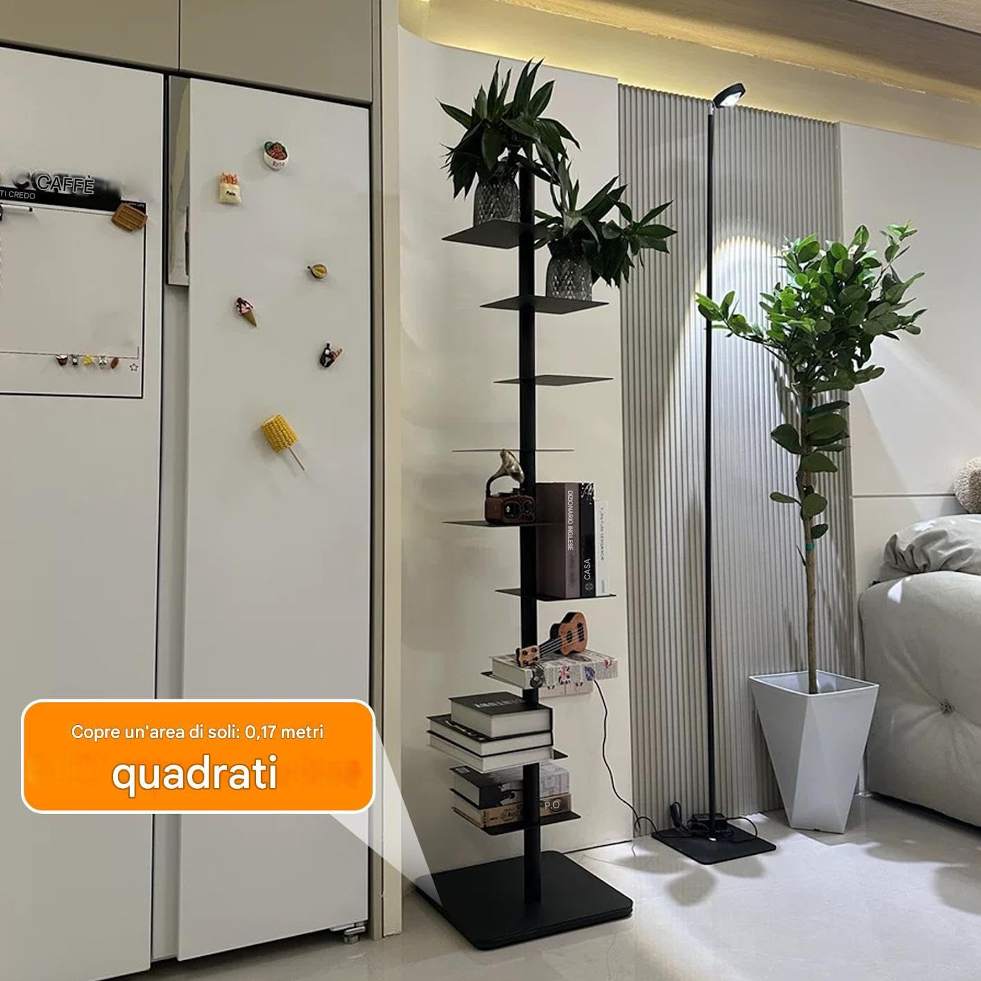 Generico Libreria Verticale | Libreria A Torre In Metallo Antiscivolo | Rack a per Angolo con 9 Ripiani per Risparmio Spazio per Libri Decorazioni e Piccole Piante