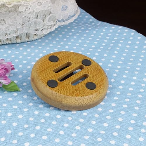 Miniatura 8 de AKOAK Jabonera de madera de bambú natural de forma redonda para ducha, mostrador, fregadero, baño, 1 unidad