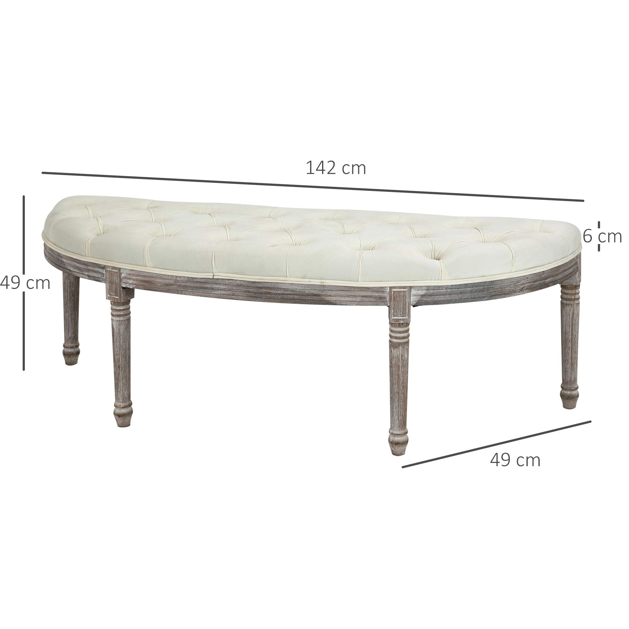 HOMCOM ławka tapicerowana ławka w stylu vintage retro otomana z guzikami aksamitny dotyk drewno kauczukowe beż 142 x 49 x 49 cm
