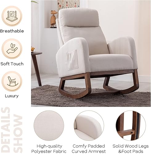 Miniatura 4 de NIOIIKIT Mecedora para guardería silla tapizada para guardería silla mecedora decorativa con respaldo alto y bolsillos laterales moderna silla de