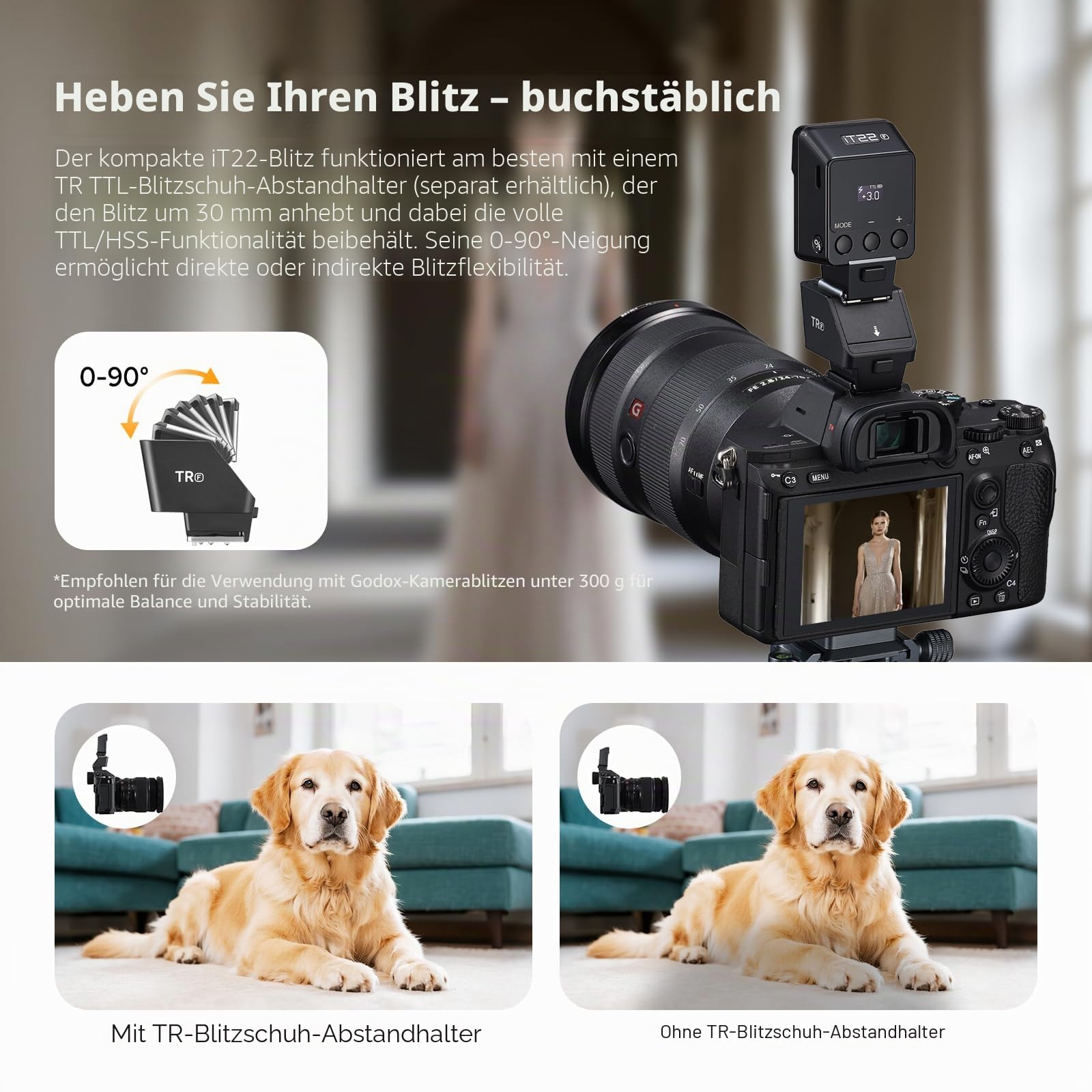 Godox iT22-F Mini TTL Kamerablitz für Fjifilm, Mini TTL Flash mit intuitivem Bildschirm, 1,5 s Recycle, 700 Vollstärke-Blitze mit USB-C-Ladung Eingebaute Batterie Tragbarer Taschenflash (schwarz)