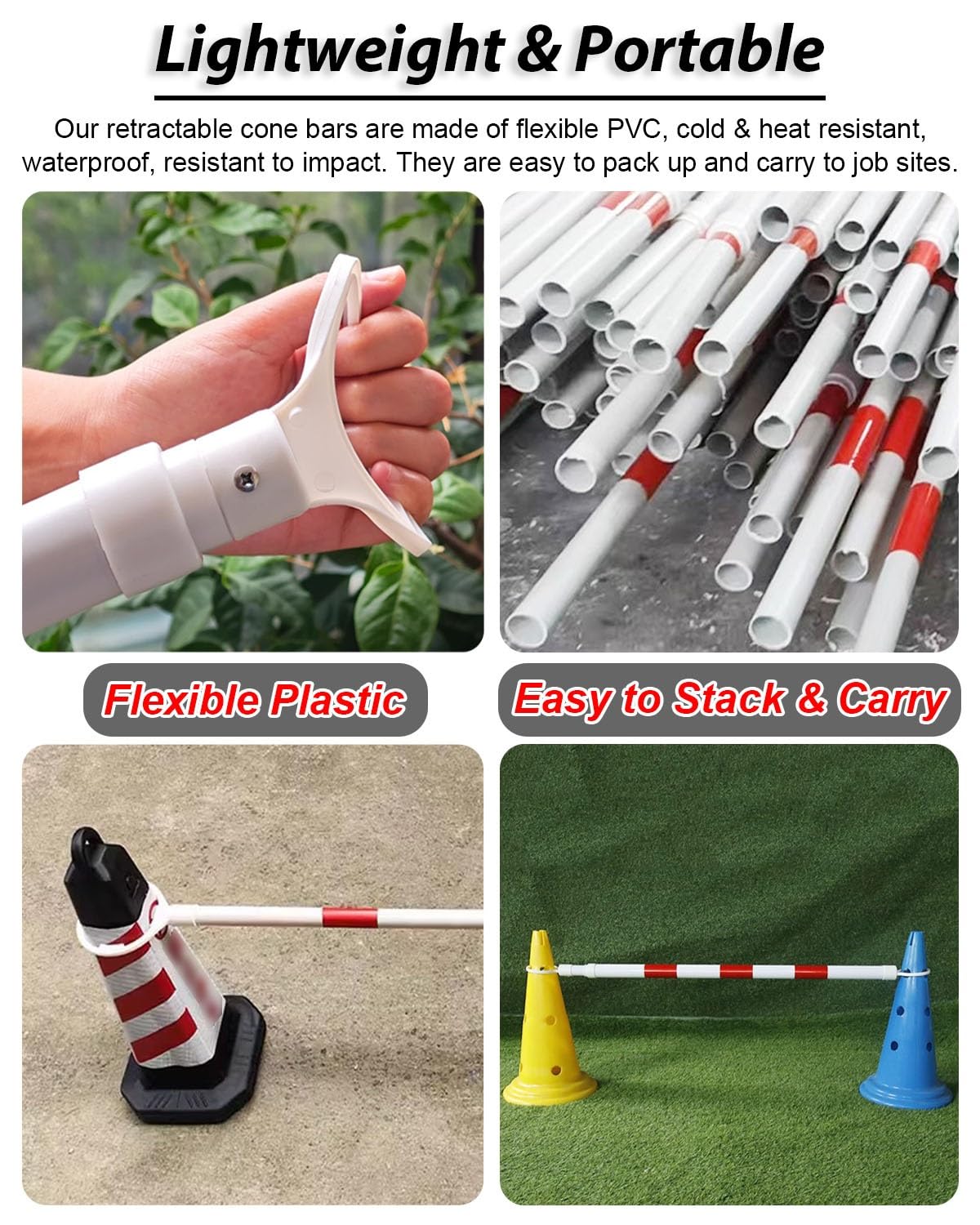 Barres de Cônes de Circulation Cônes de Signalisation Routière pour Barricades, Barres Télescopiques avec Film Réfléchissant, Poteau de Raccordement pour Cônes de Chantier(Ring 9 cm (3 1/2“),10pcs)