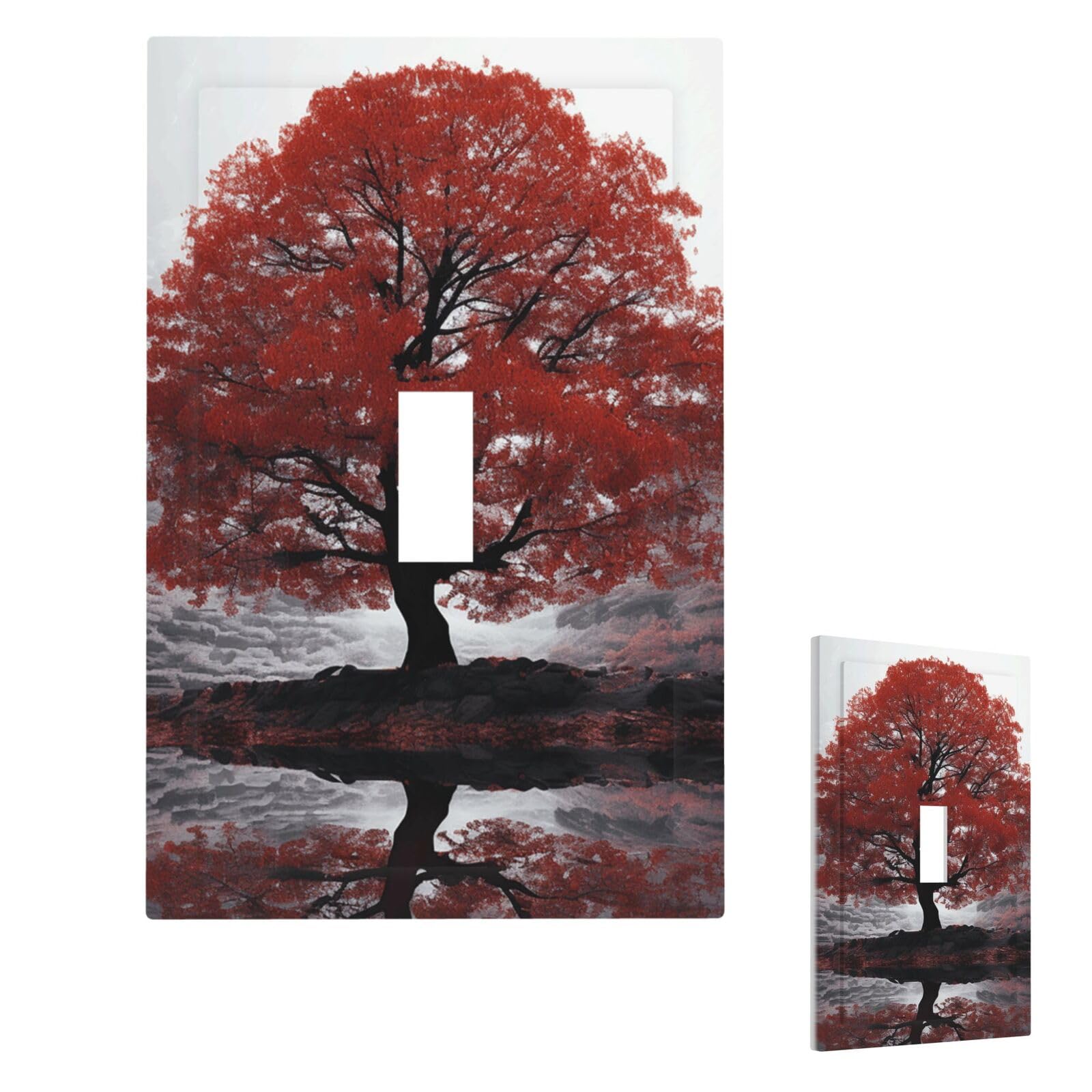 Red Tree Wall Plate Cover Single Toggle, Modern Decorative Light Switch Cover Unbreakable Receptacle Outlet Covers for Living Room Bedroom Decor
