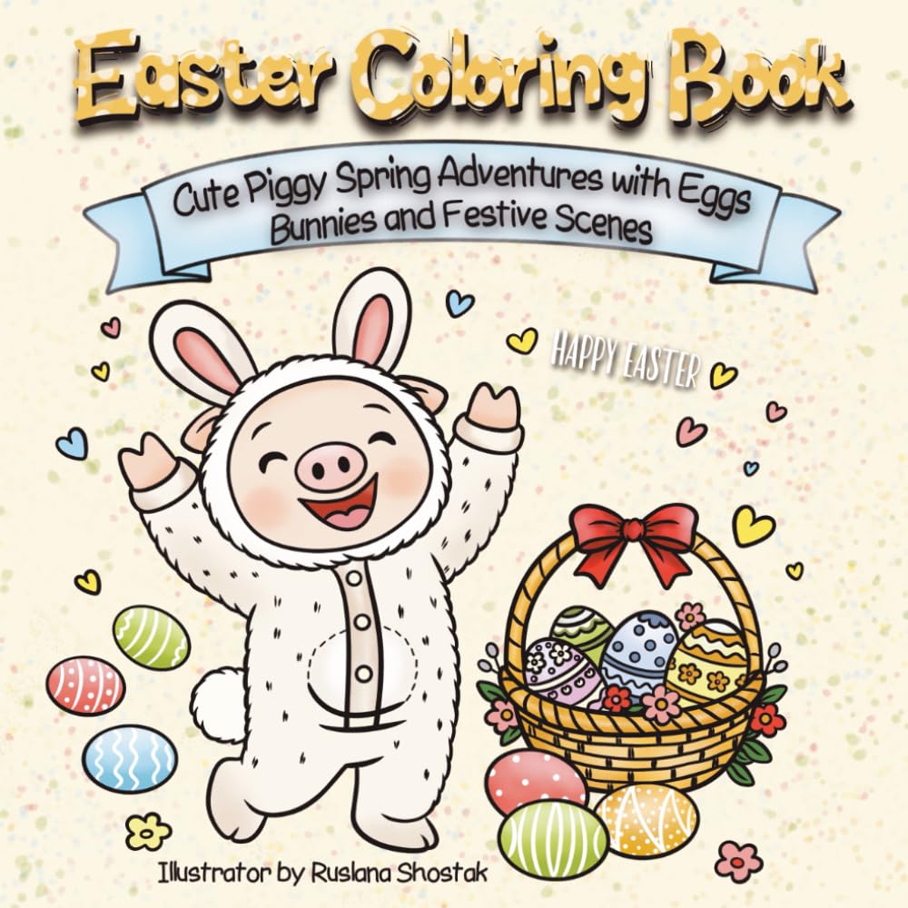 Easter Coloring Book: Cute Piggy Spring Adventures with Eggs, Bunnies and Festive Scenes
