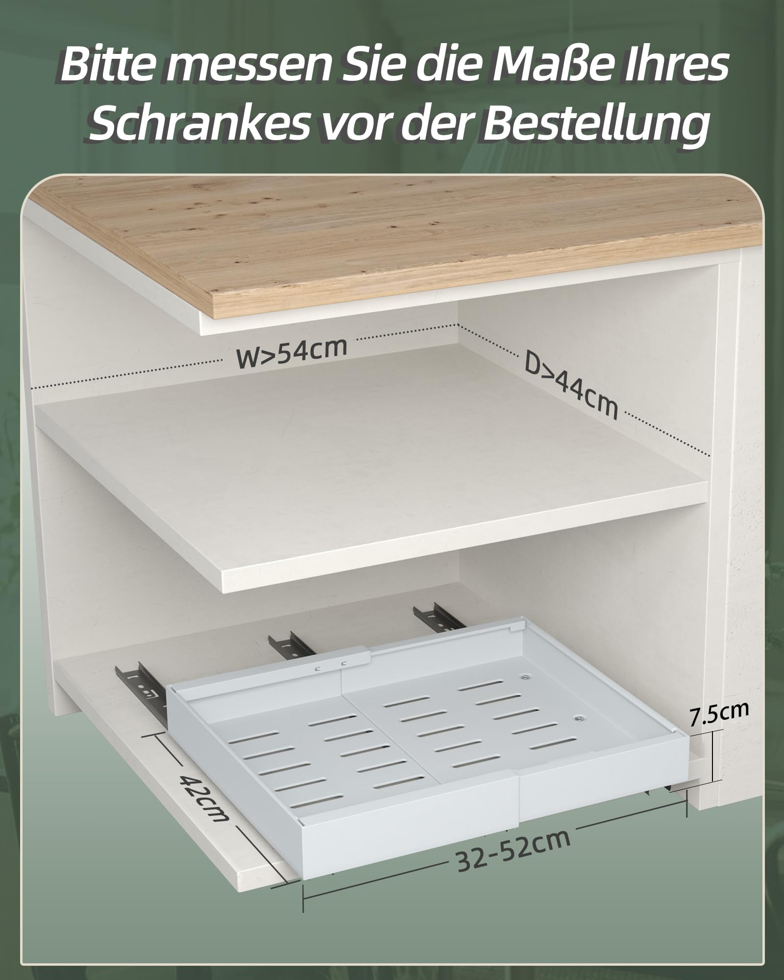 NETEL 2 Stück Teleskopschublade Ohne Bohren,ausziehbare schublade küche | schubladen organizer küche，küchenschrank organizer，telescopic drawer，Kleben oder Schrauben，32-52cm Breite, 42cm Tiefe，Weiß