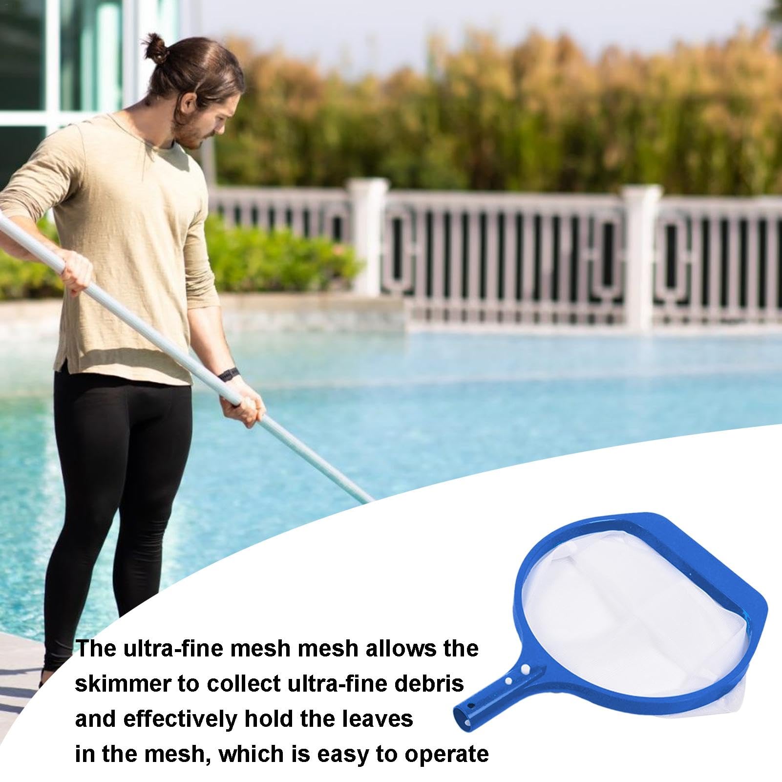 Skimmer Per Piscina Senza Palo - Rete Profonda 37 Cm, Telaio Rinforzato, Larghezza 43,2 Cm, Per Foglie E Detriti - 2