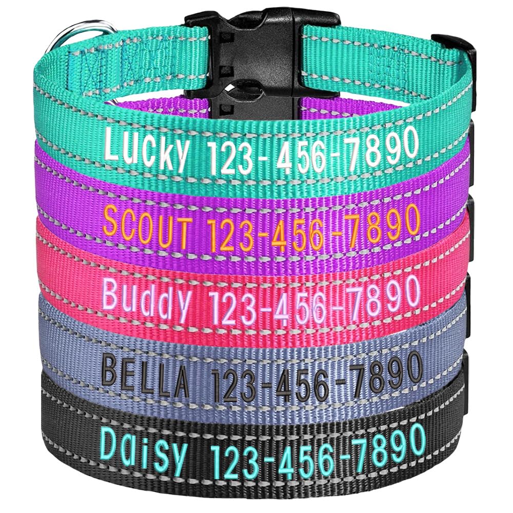 Personalized Dog Collar,Custom Embroidered Dogs Collar with Pet's Name and Phone Number,Adjustable Sizes,Quick Release Snap Buckle,Collar for Cats,