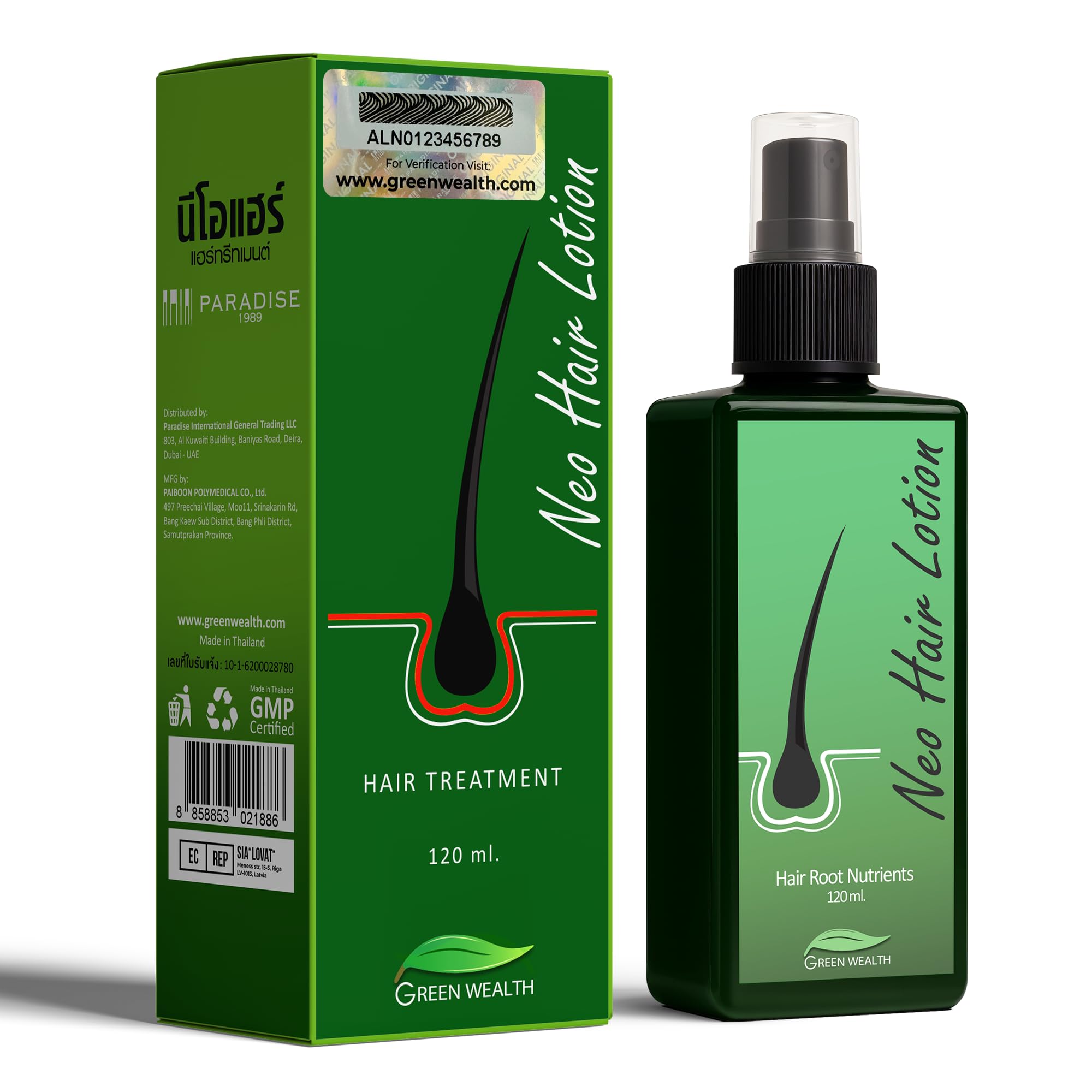 Green Wealth Neo Hair Lotion 120Ml Revitalize Hair Regrowth, Nourishing Formula for Thicker, Healthier Hair, Reduces Hair Loss, Natural Ingredients