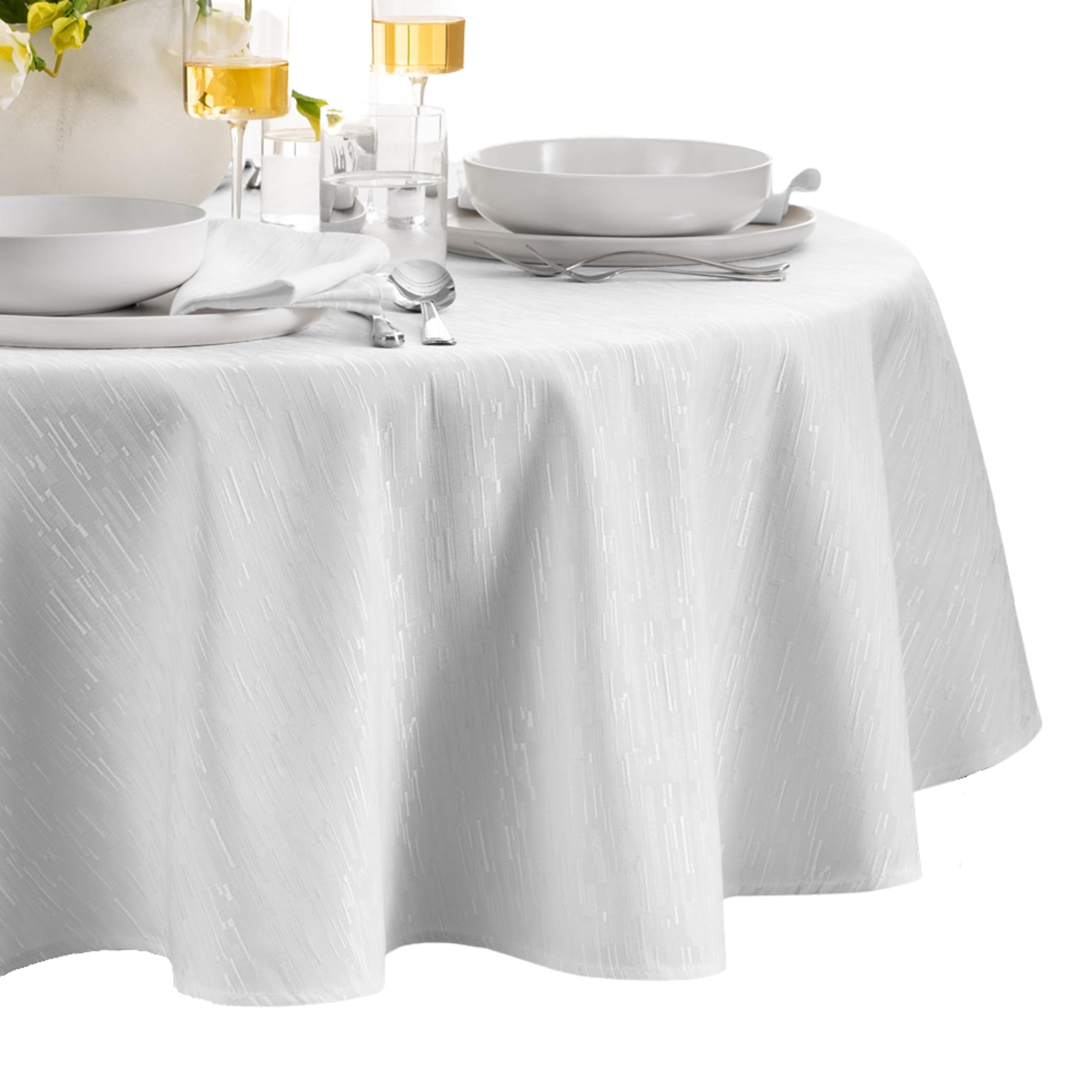 Elrene White Home Fashions Continental Solid Texture Water And Stain Resistant Tablecloth, 60"X84" Oval,