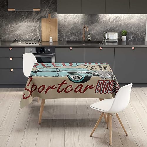 Miniatura 2 de Mantel decorativo de los años 50S Redondo para Mesa De 4 Sillas verde azulado, rojo, marrón, decoración a prueba de aceite, 54 x 54 pulgadas