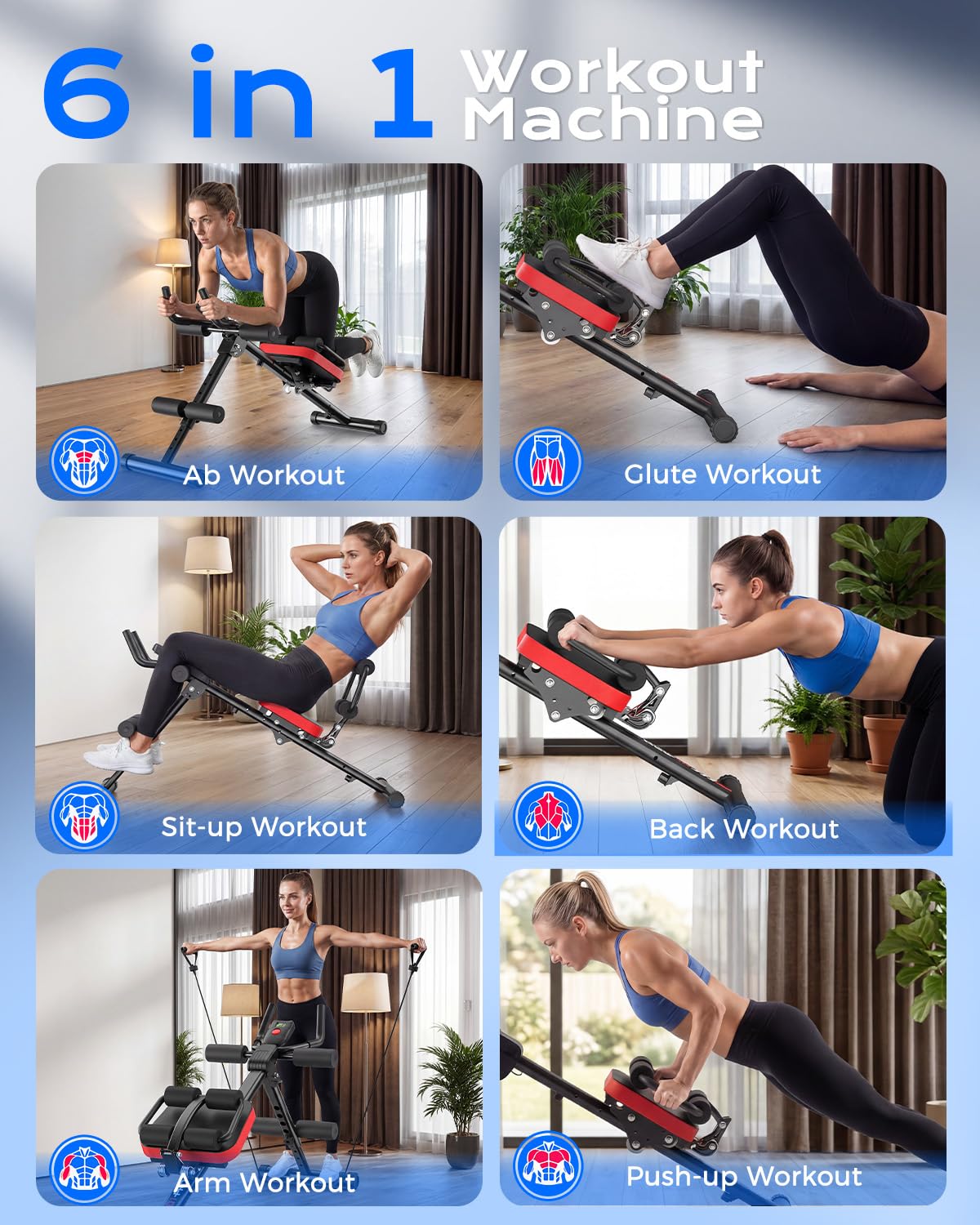 Dskeuzeew Bauchtrainer verstellbarer Bauchmuskeltrainer für Heim-Fitnessstudio mit LCD-Display und Abdominal Ab trainer Widerstandsbändern zusammenklappbares Trainingsgerät für Bauch max.150 kg