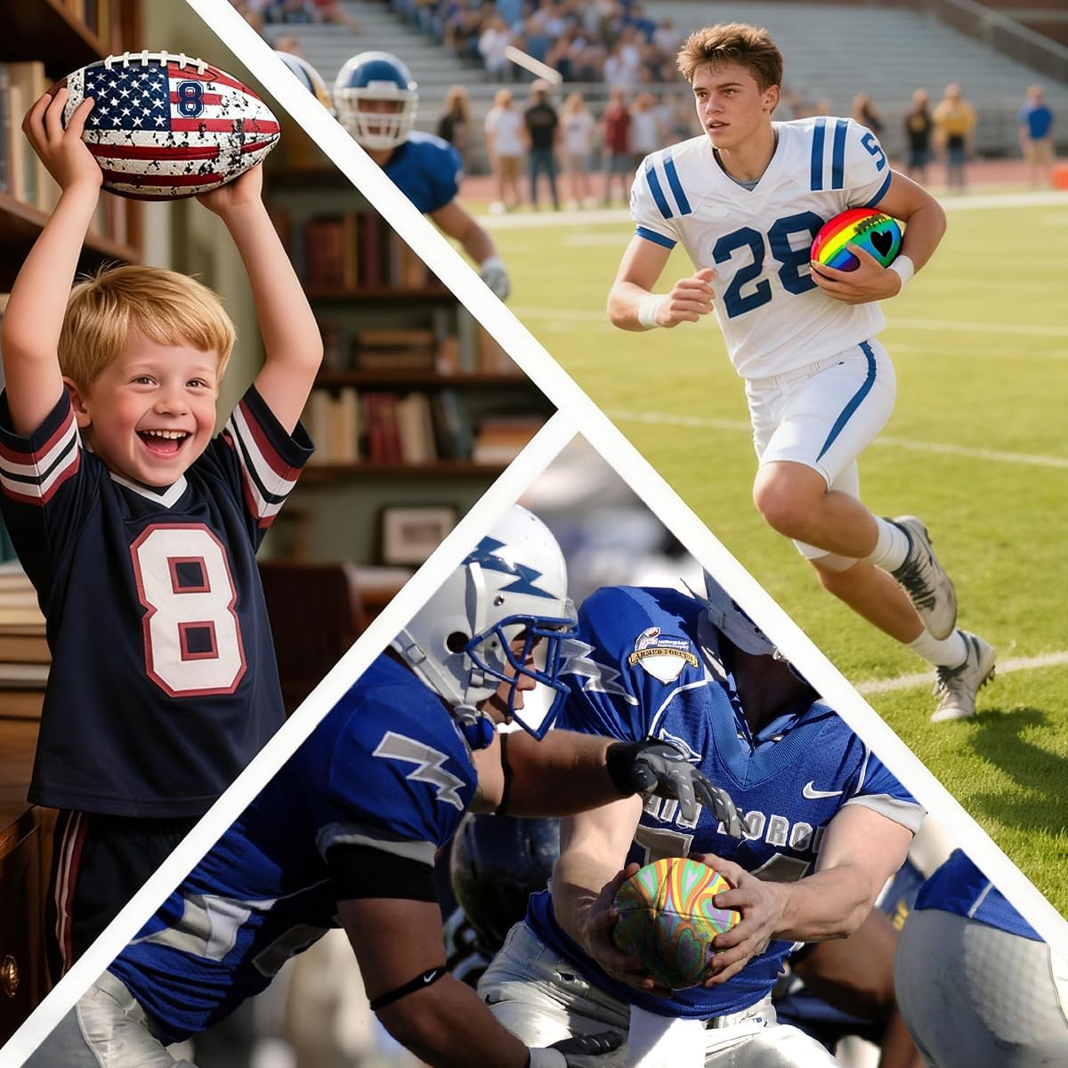 Custom Photo American Football, Personalized PU Leather Rugby Ball Official Size, Customize Name/Text/Logo/Number Recreational Footballs, Indoor Outdoor Training for Players Fans