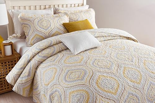 Miniatura 2 de Juego de colcha de retazos de algodón de 3 piezas, tamaño King, para todas las estaciones, color dorado