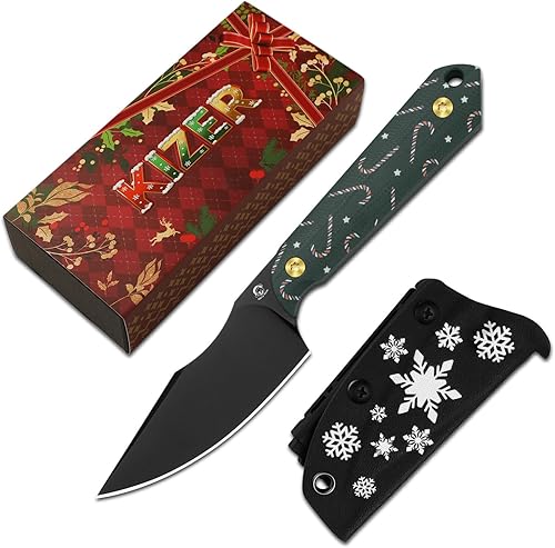 Miniatura 12 de Kizer Mini Harpoon Cuchillo de hoja fija con funda, cuchillo de caza de hoja de 3 V con mango de micarta, cuchillos pequeños EDC de hoja fija para