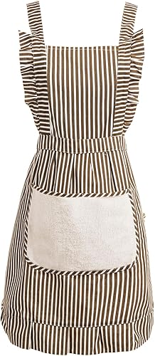 Miniatura 1 de Bonito delantal de algodón para mujer, delantales de cocina con pechera ajustable con bolsillos para hacer barbacoas, dibujar, hornear